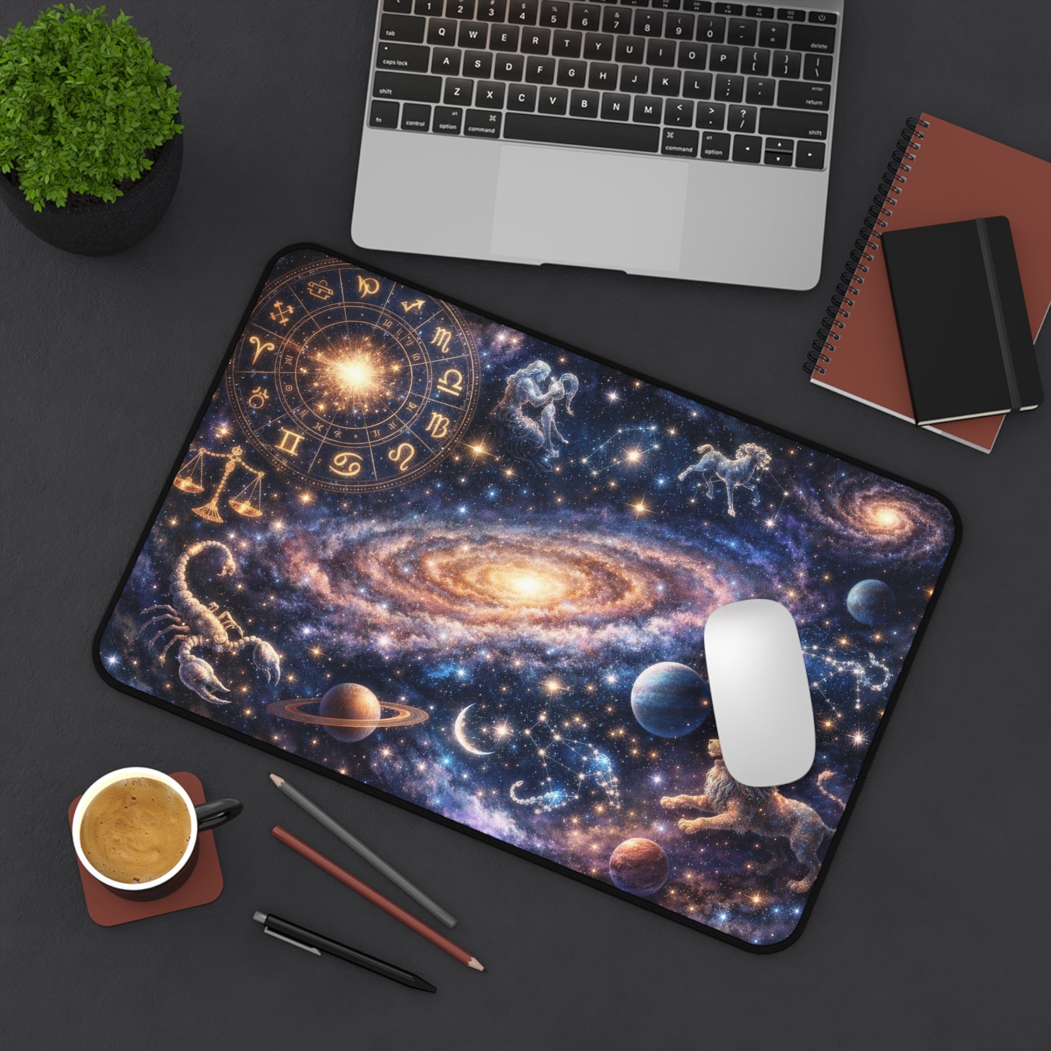 Zodiac Constellation Galaxy Desk Mat — Astrological Space Mouse Pad