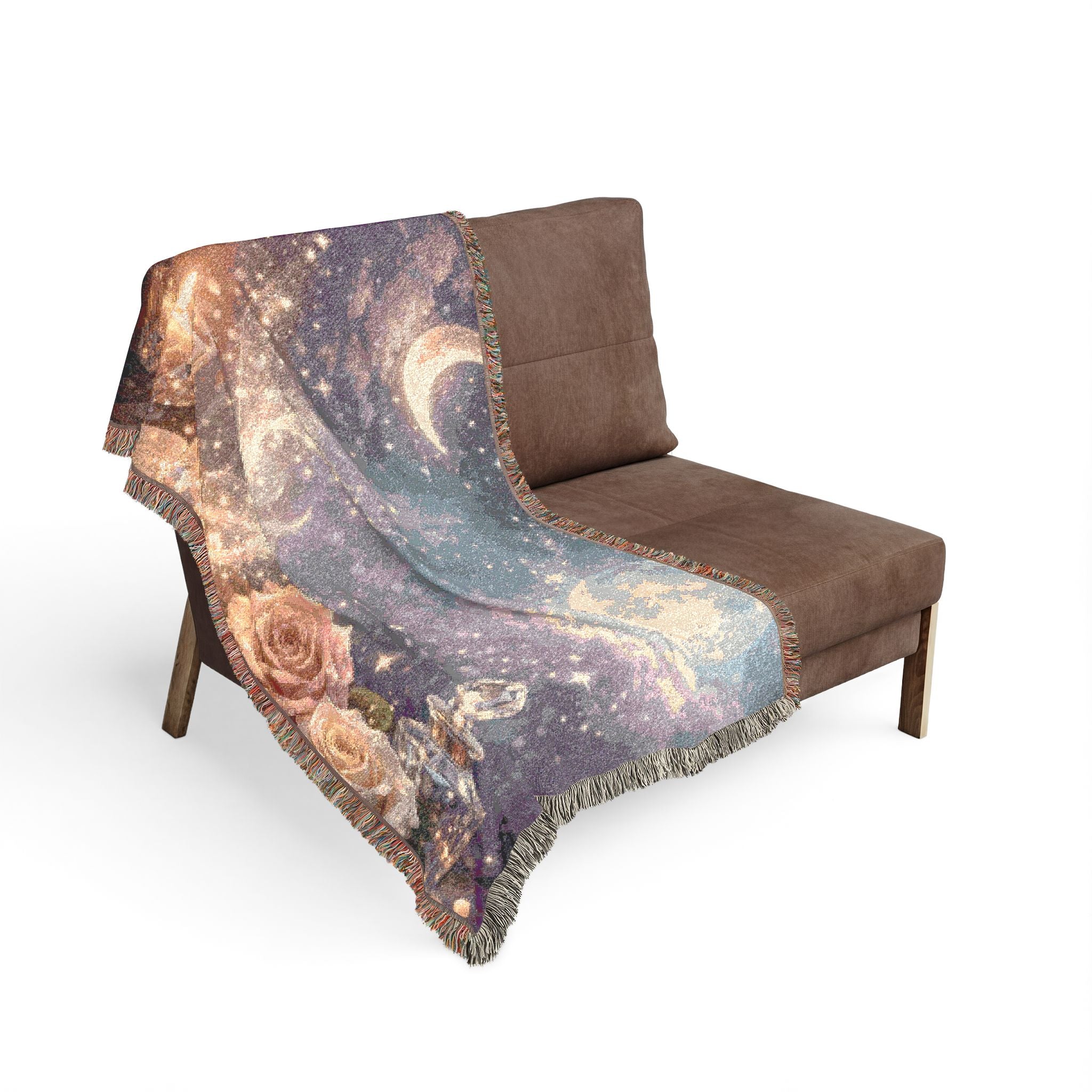 Moon & Roses Woven Blanket — Floral Lunar Throw