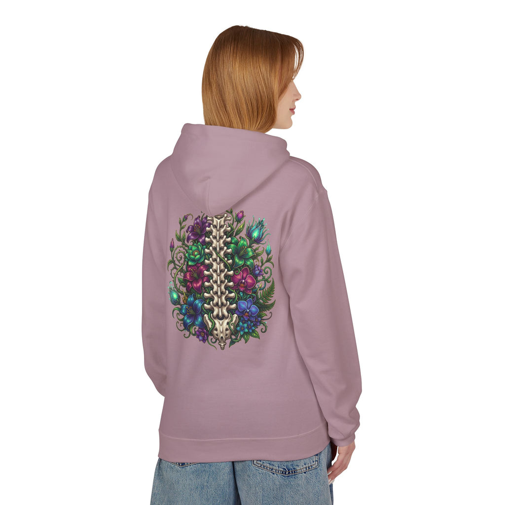 Spine & Blossoms Hoodie — "Soft Heart, Strong Spine!" Graphic Pullover