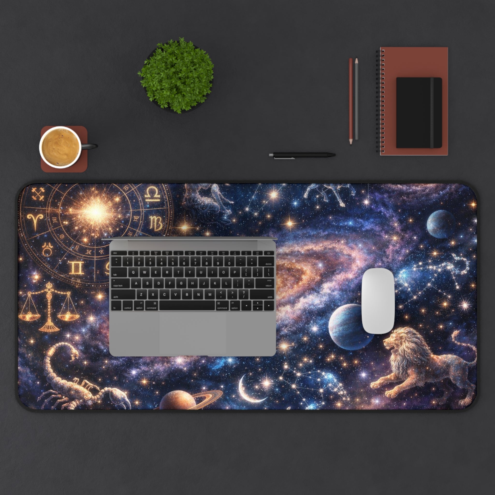 Zodiac Constellation Galaxy Desk Mat — Astrological Space Mouse Pad