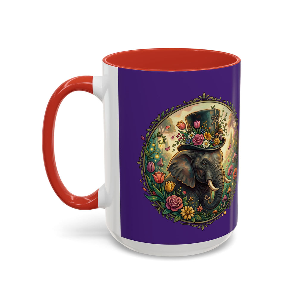 Elephant & Tulips Accent Coffee Mug — Floral Elephant Ceramic Mug (11/15oz)