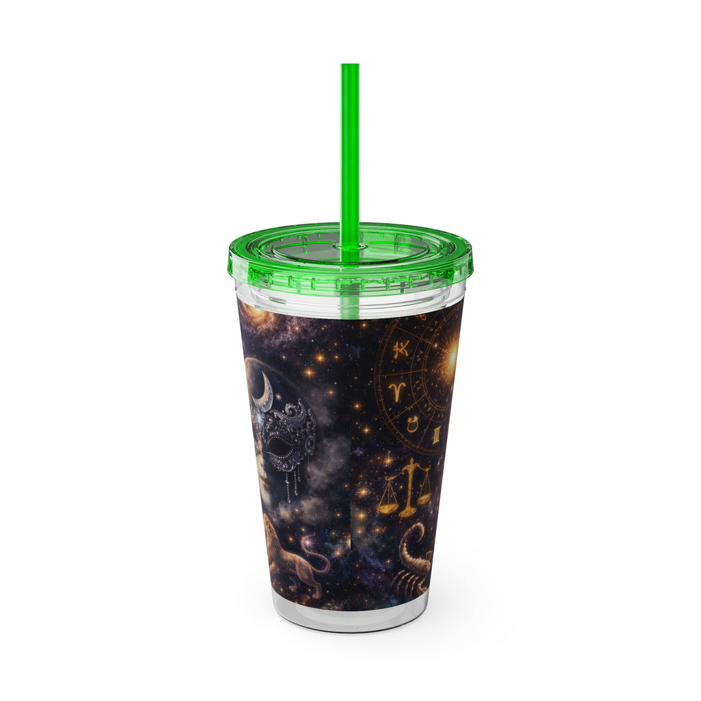 Galaxy Zodiac 16oz Tumbler with Straw — Cosmic Sunsplash Astral Design