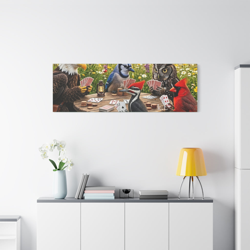 Canvas Wall Art — Woodland Birds Playing Cards Scene