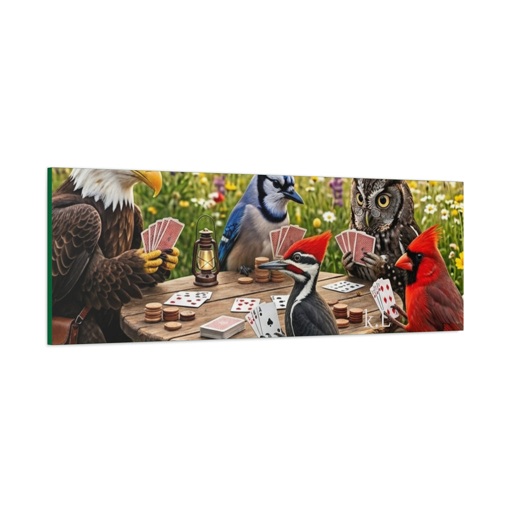 Canvas Wall Art — Woodland Birds Playing Cards Scene
