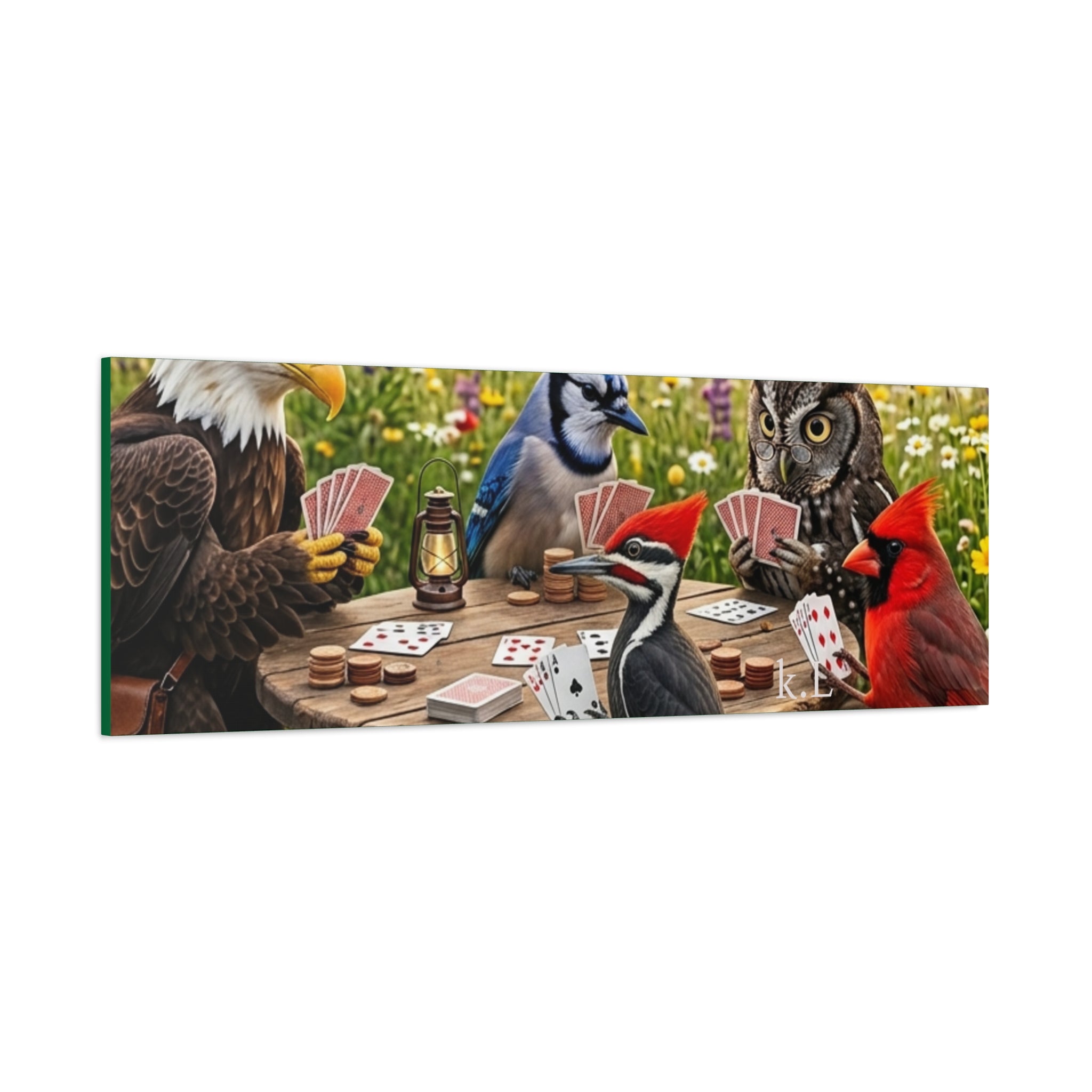 Canvas Wall Art — Woodland Birds Playing Cards Scene