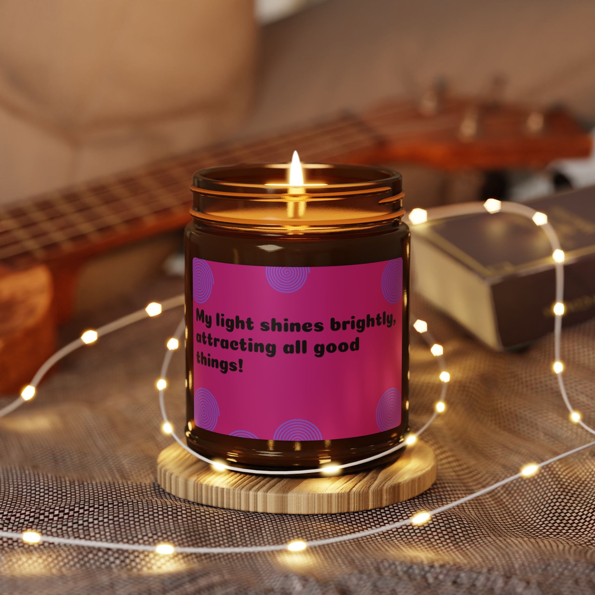Affirmation Candle — "My light shines brightly, attracting all good things!" Amber Soy Jar