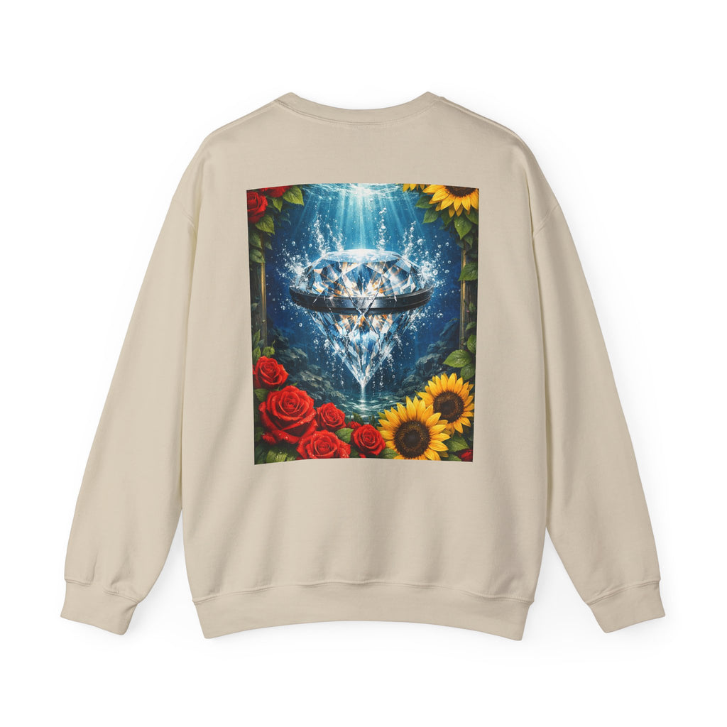 Crewneck Sweatshirt — "Built Off Pressure" Diamond UFO Floral Back Print