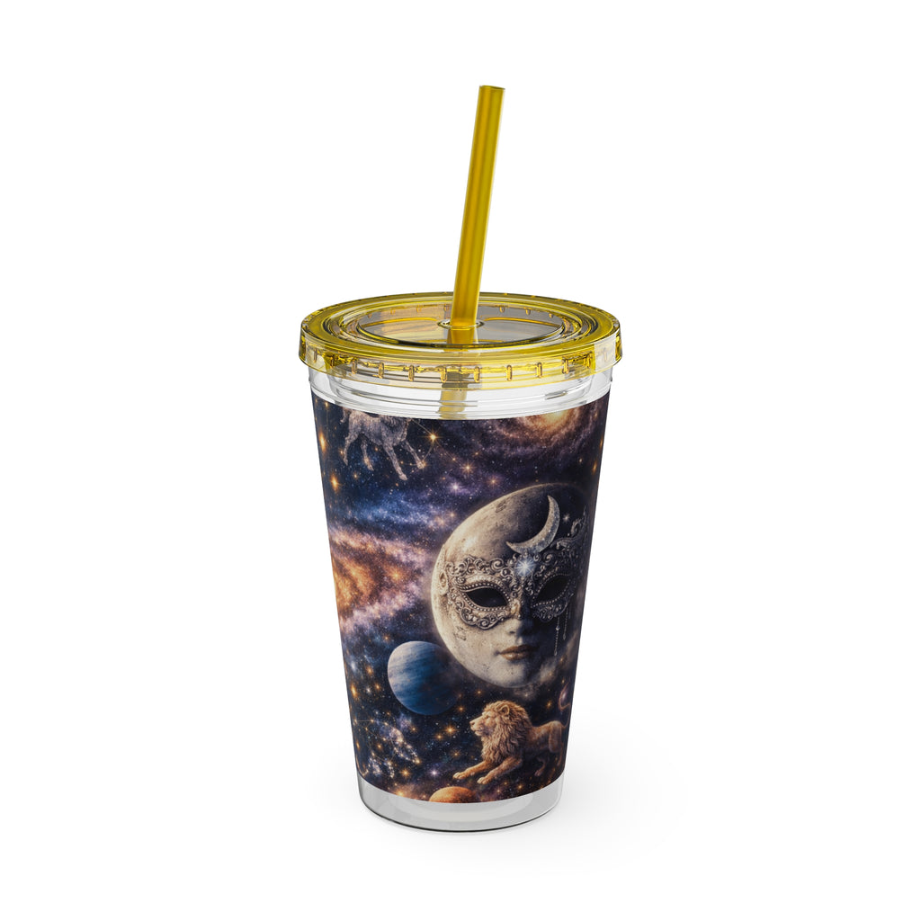 Galaxy Zodiac 16oz Tumbler with Straw — Cosmic Sunsplash Astral Design