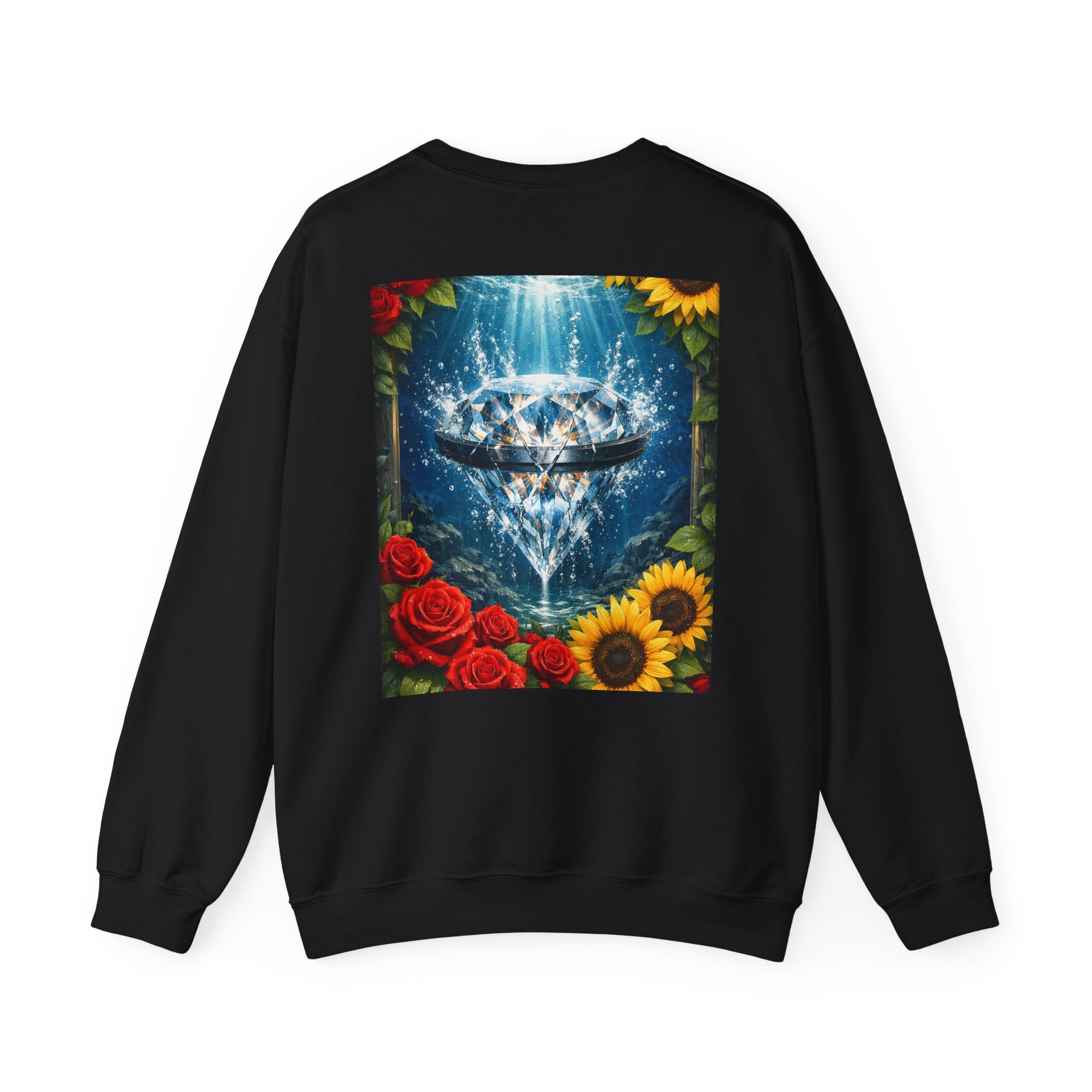 Crewneck Sweatshirt — "Built Off Pressure" Diamond UFO Floral Back Print