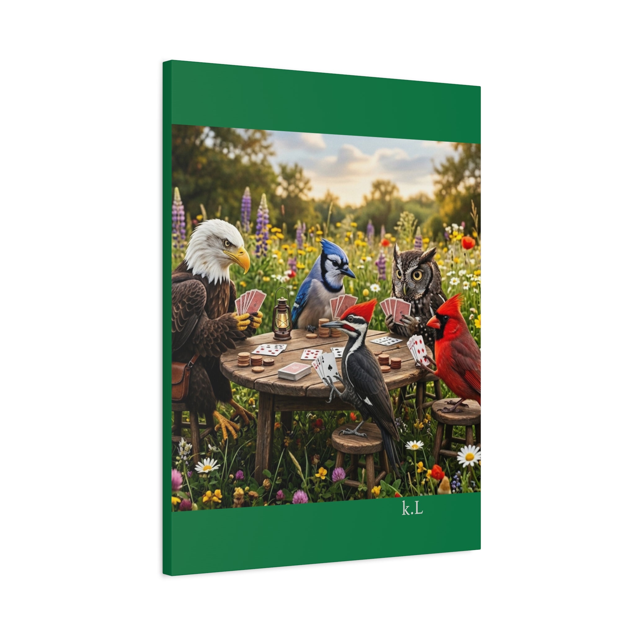 Canvas Wall Art — Woodland Birds Playing Cards Scene