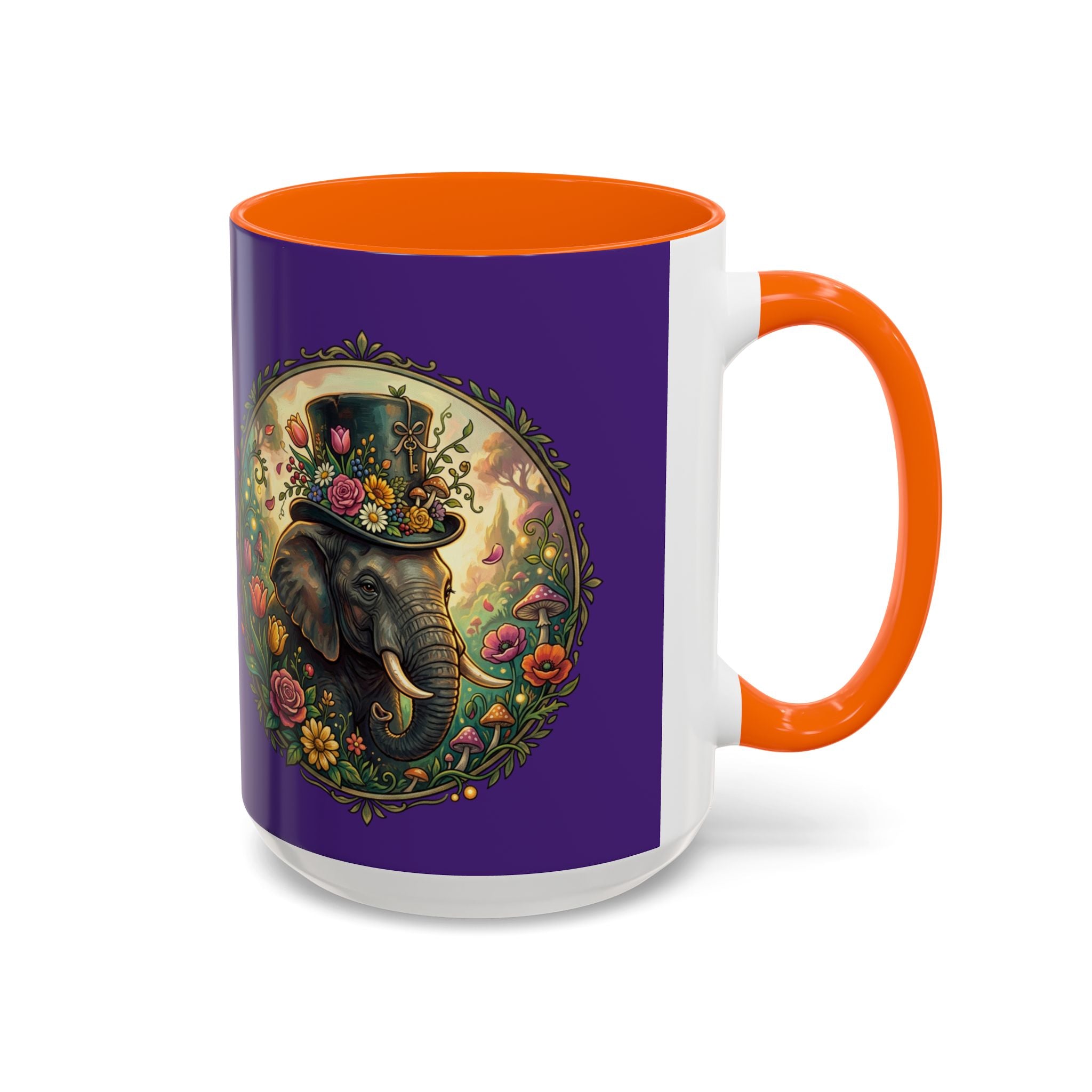 Elephant & Tulips Accent Coffee Mug — Floral Elephant Ceramic Mug (11/15oz)