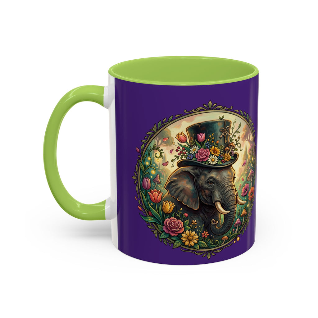 Elephant & Tulips Accent Coffee Mug — Floral Elephant Ceramic Mug (11/15oz)