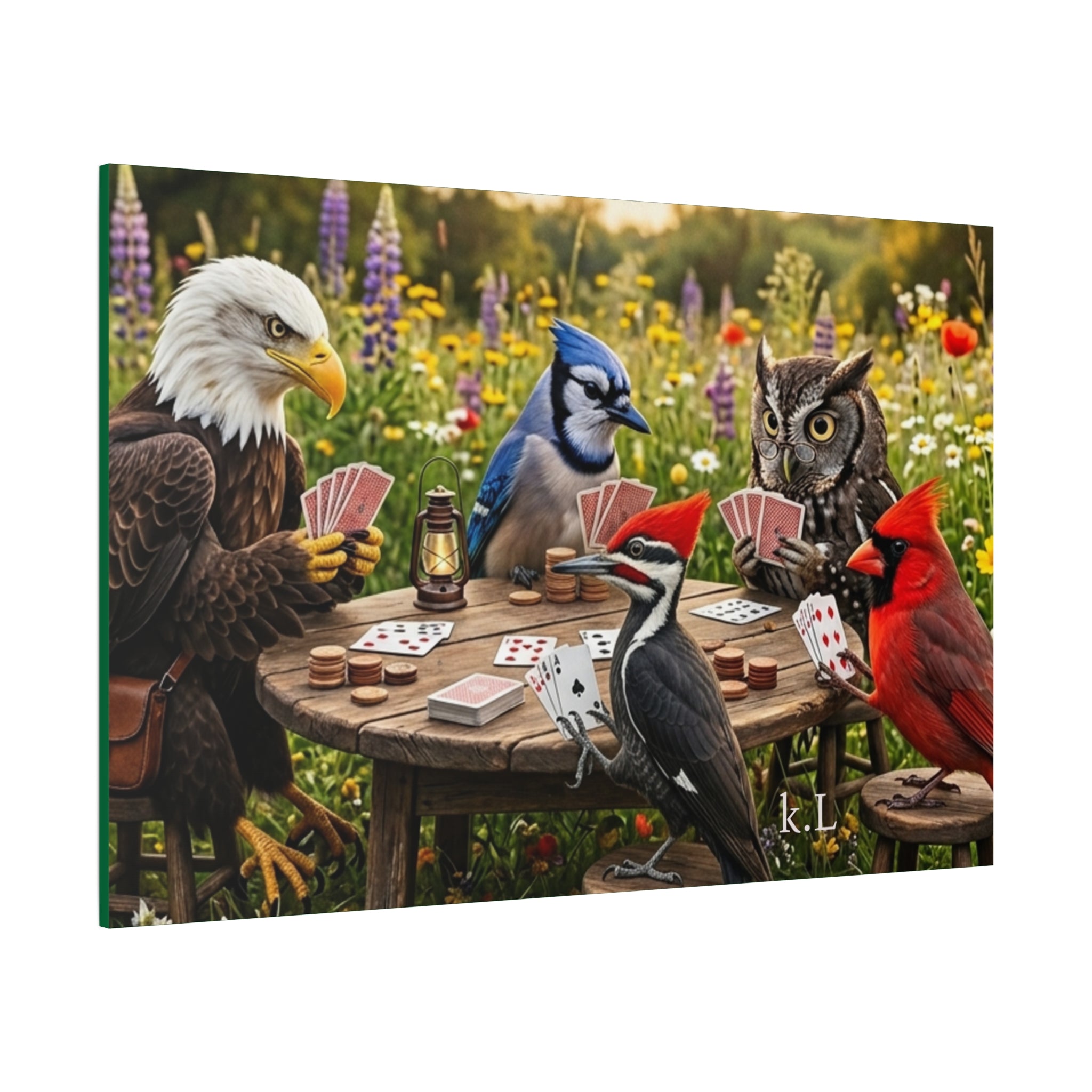 Canvas Wall Art — Woodland Birds Playing Cards Scene