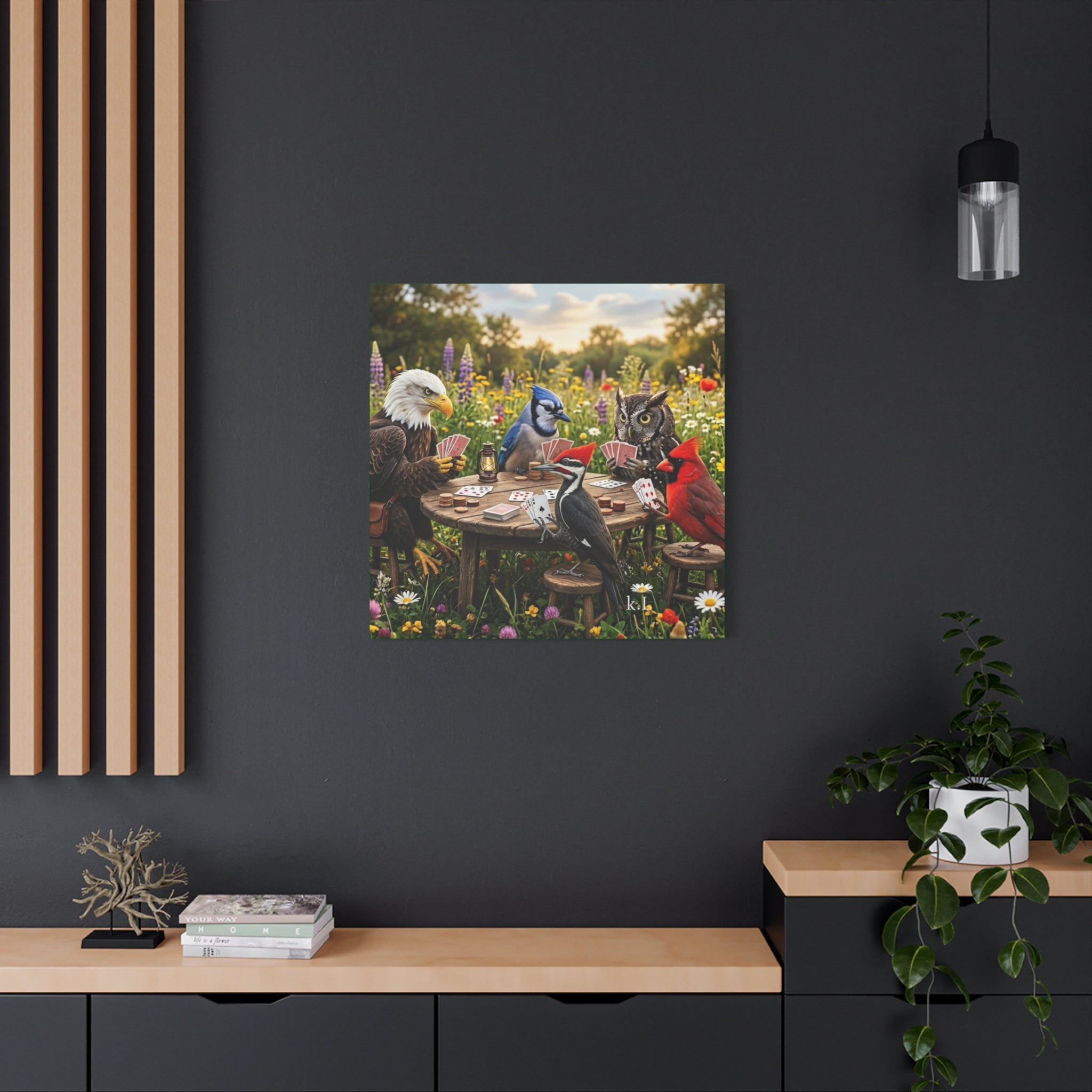 Canvas Wall Art — Woodland Birds Playing Cards Scene