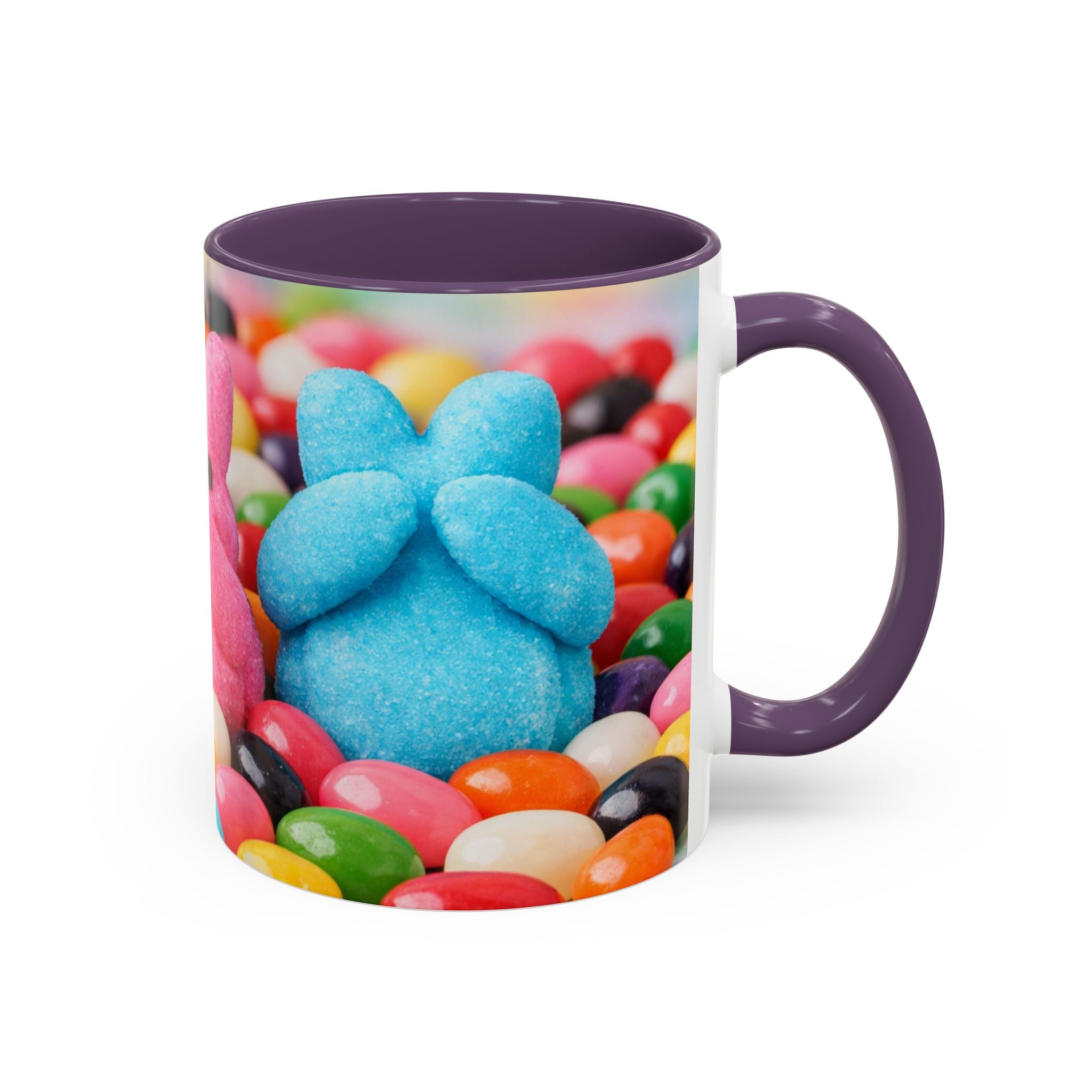 Easter Candy Peeps Coffee Mug — Colorful Jellybean & Marshmallow Bunny Accent Mug (11/15oz)