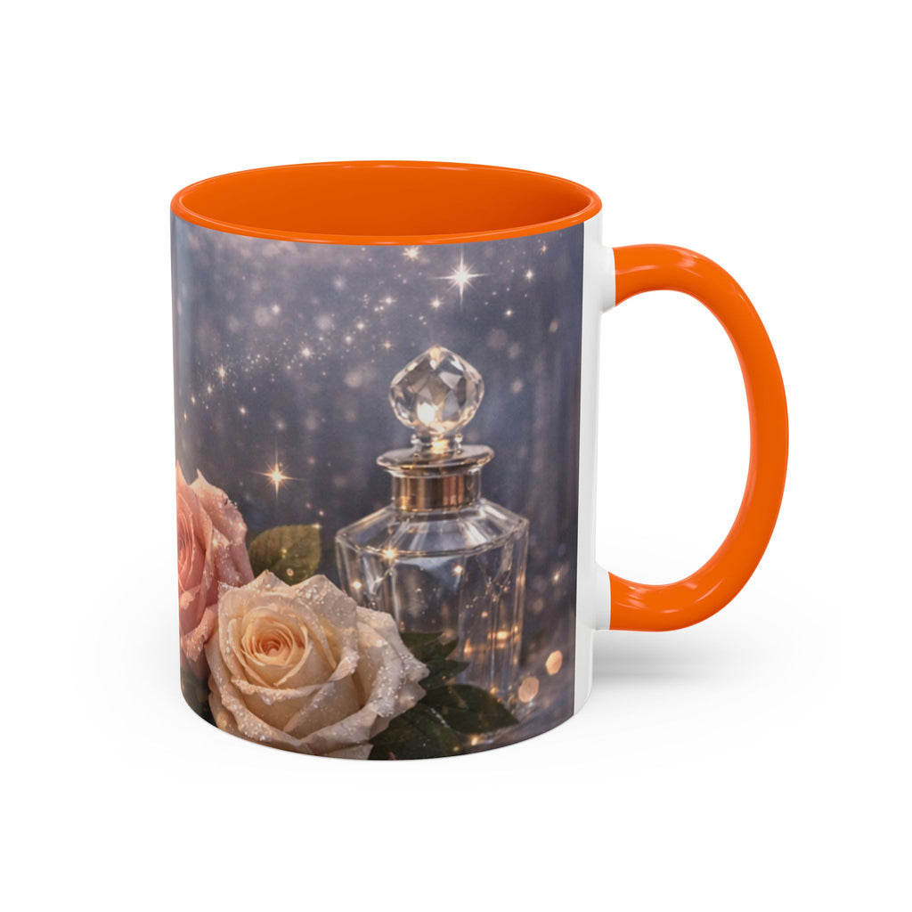 Vintage Rose & Perfume Accent Coffee Mug — Sparkling Floral 11/15oz
