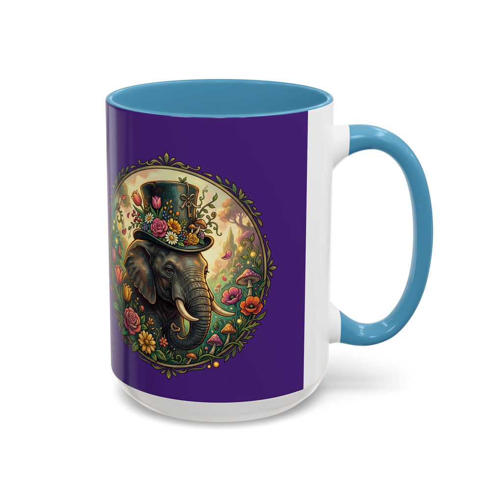Elephant & Tulips Accent Coffee Mug — Floral Elephant Ceramic Mug (11/15oz)