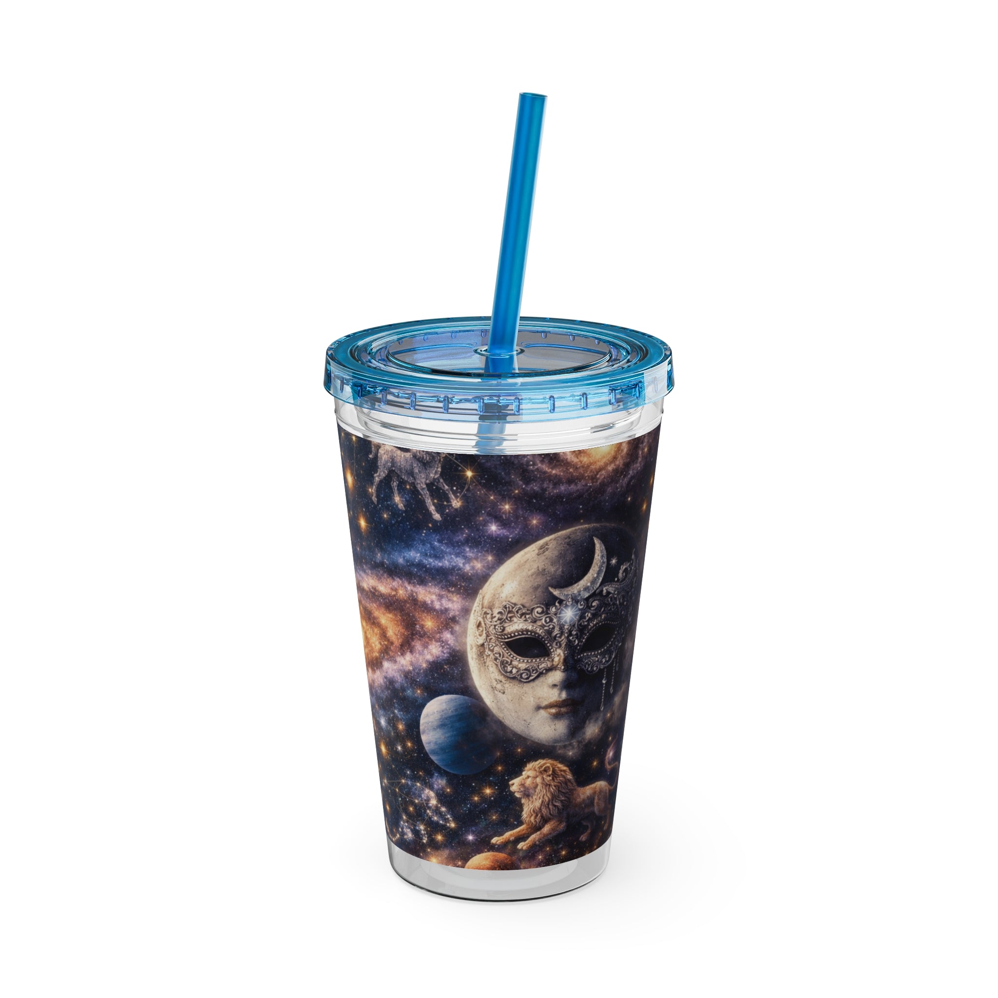 Galaxy Zodiac 16oz Tumbler with Straw — Cosmic Sunsplash Astral Design