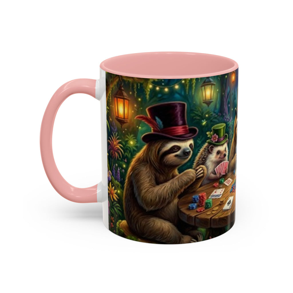 Sloth & Hedgehog Poker Night Coffee Mug — Whimsical Woodland Animal Tea Cup (11/15oz)