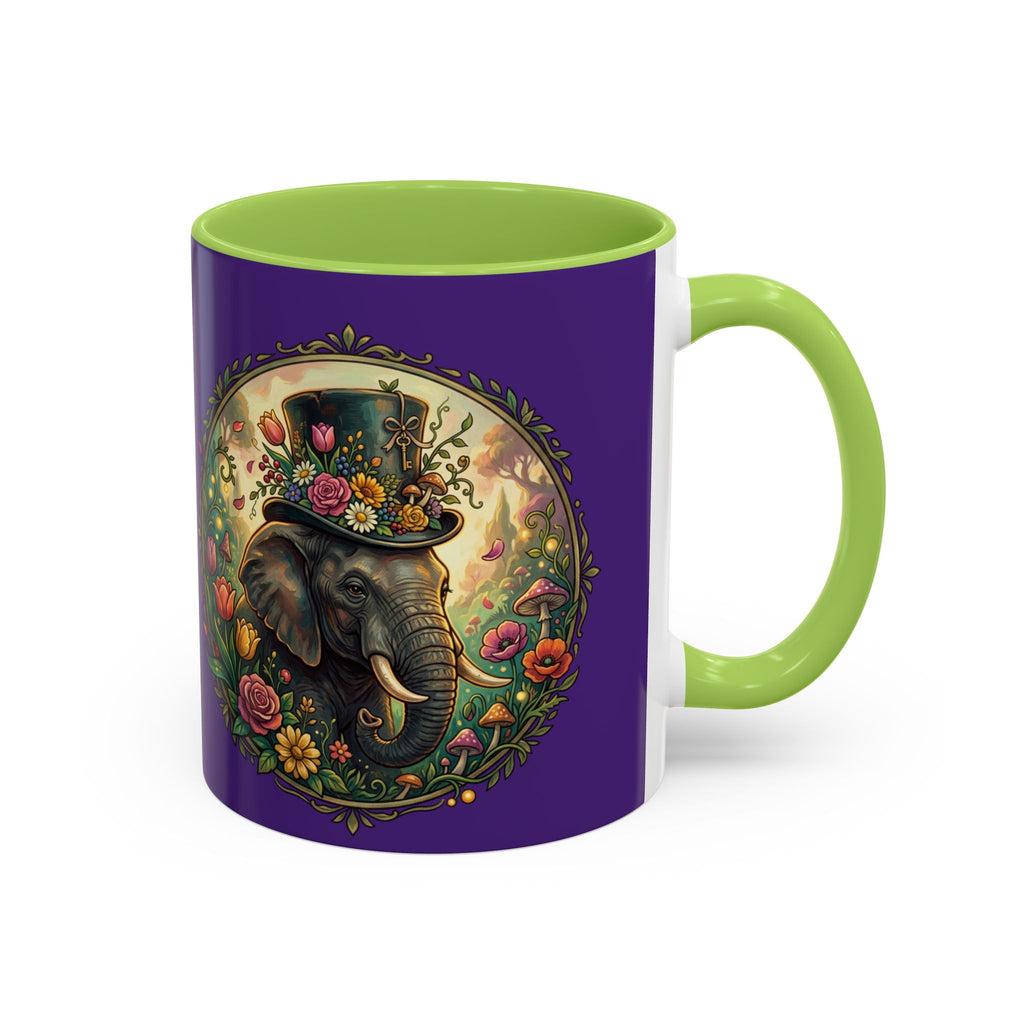 Elephant & Tulips Accent Coffee Mug — Floral Elephant Ceramic Mug (11/15oz)