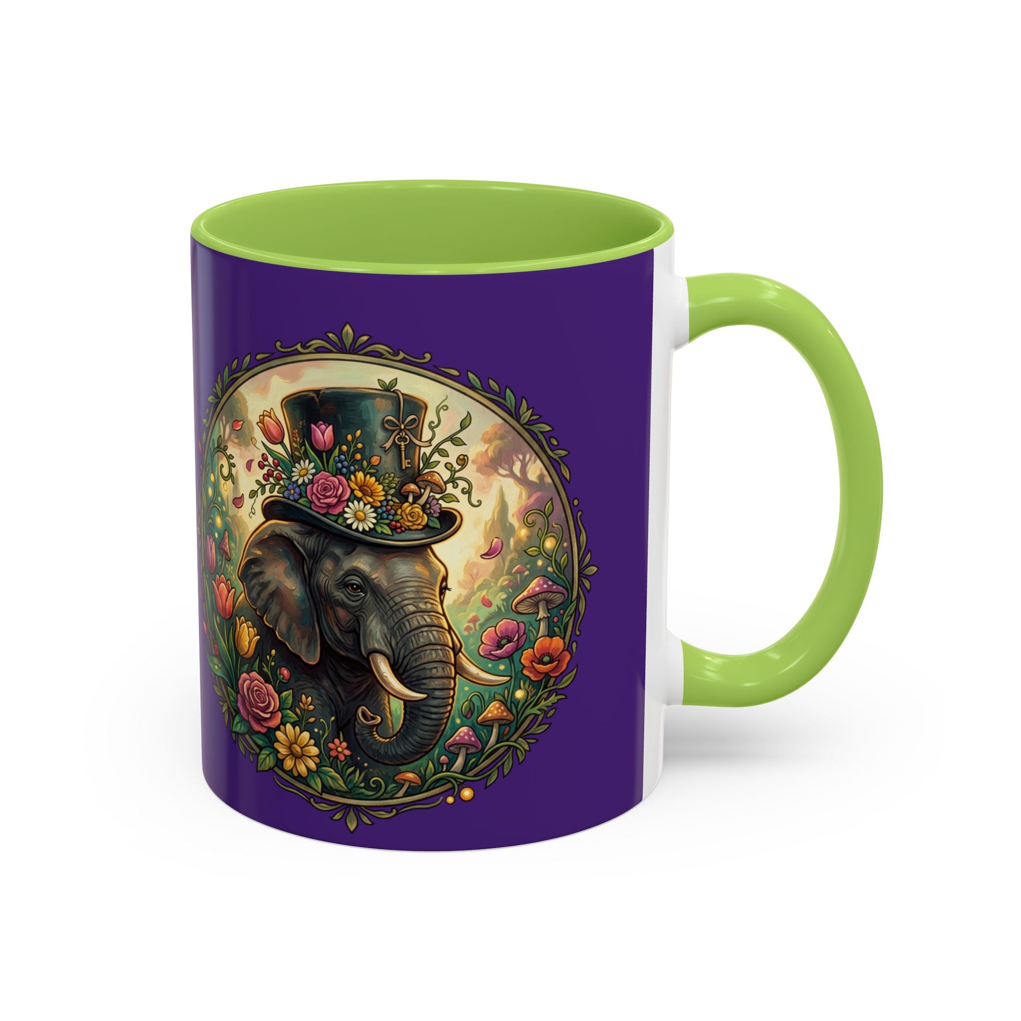 Elephant & Tulips Accent Coffee Mug — Floral Elephant Ceramic Mug (11/15oz)