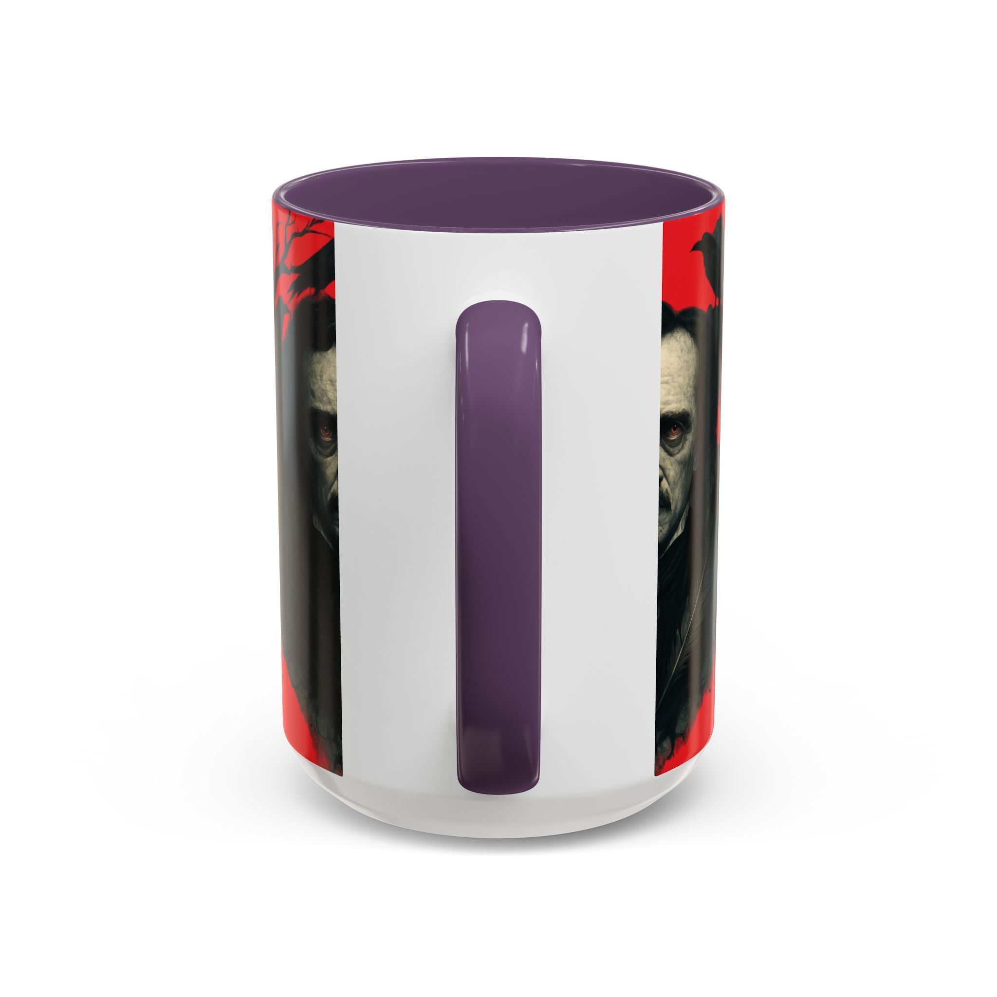 Edgar Allan Poe Portrait Coffee Mug — Gothic Raven Red Accent (11/15oz)