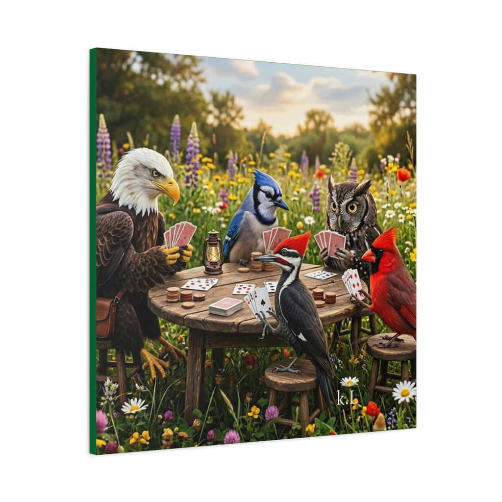 Canvas Wall Art — Woodland Birds Playing Cards Scene