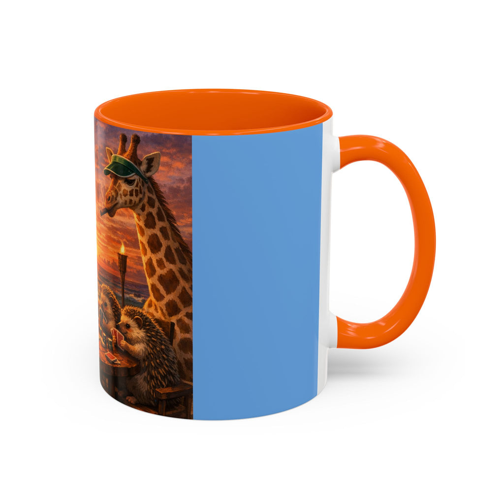 Sunset Poker Nights Animal Coffee Mug — Giraffe & Hedgehog Friends (11/15 oz)