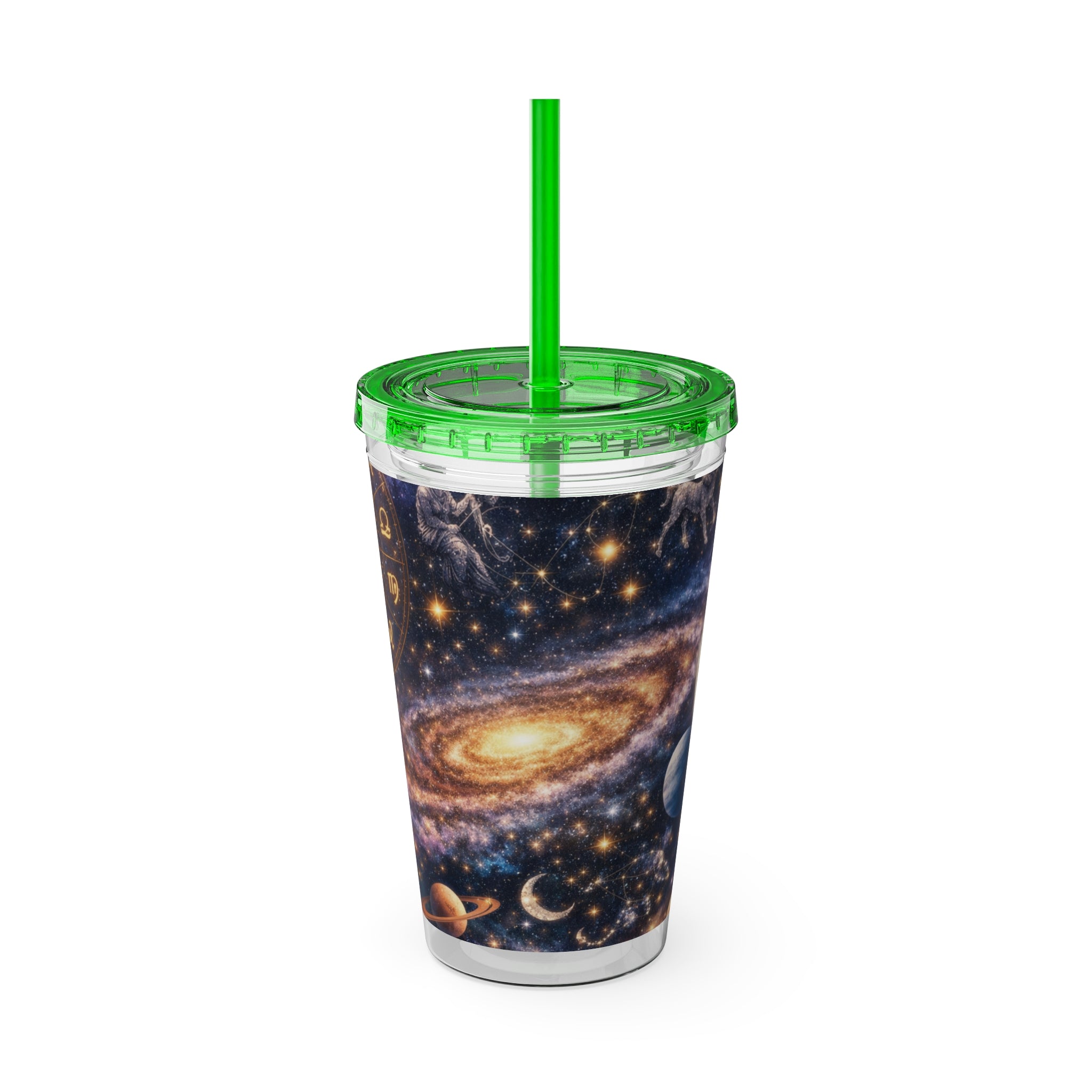 Galaxy Zodiac 16oz Tumbler with Straw — Cosmic Sunsplash Astral Design