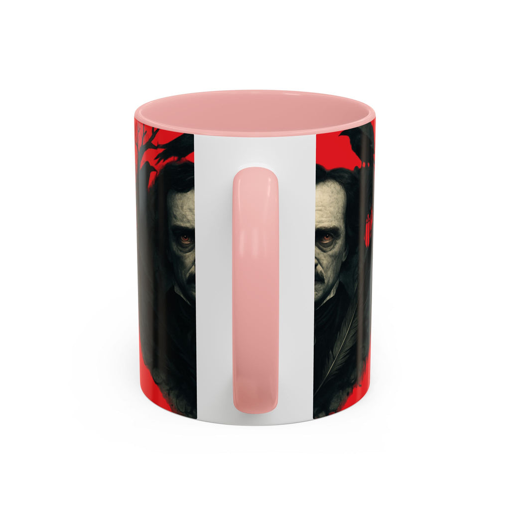Edgar Allan Poe Portrait Coffee Mug — Gothic Raven Red Accent (11/15oz)