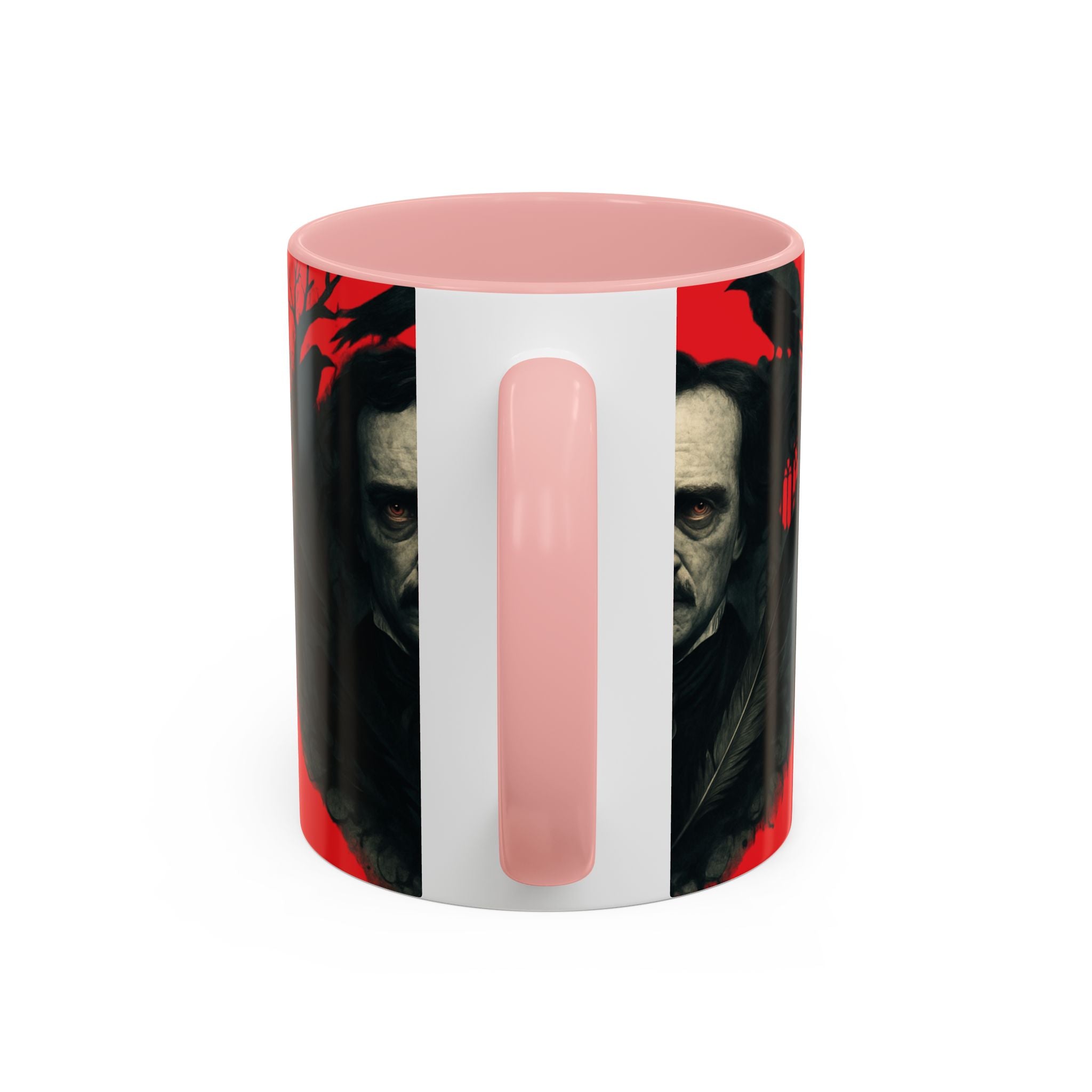 Edgar Allan Poe Portrait Coffee Mug — Gothic Raven Red Accent (11/15oz)