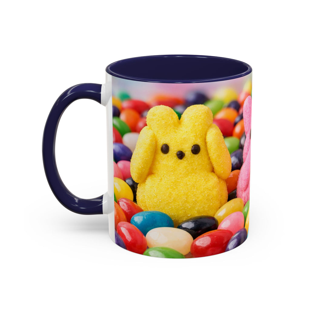 Easter Candy Peeps Coffee Mug — Colorful Jellybean & Marshmallow Bunny Accent Mug (11/15oz)