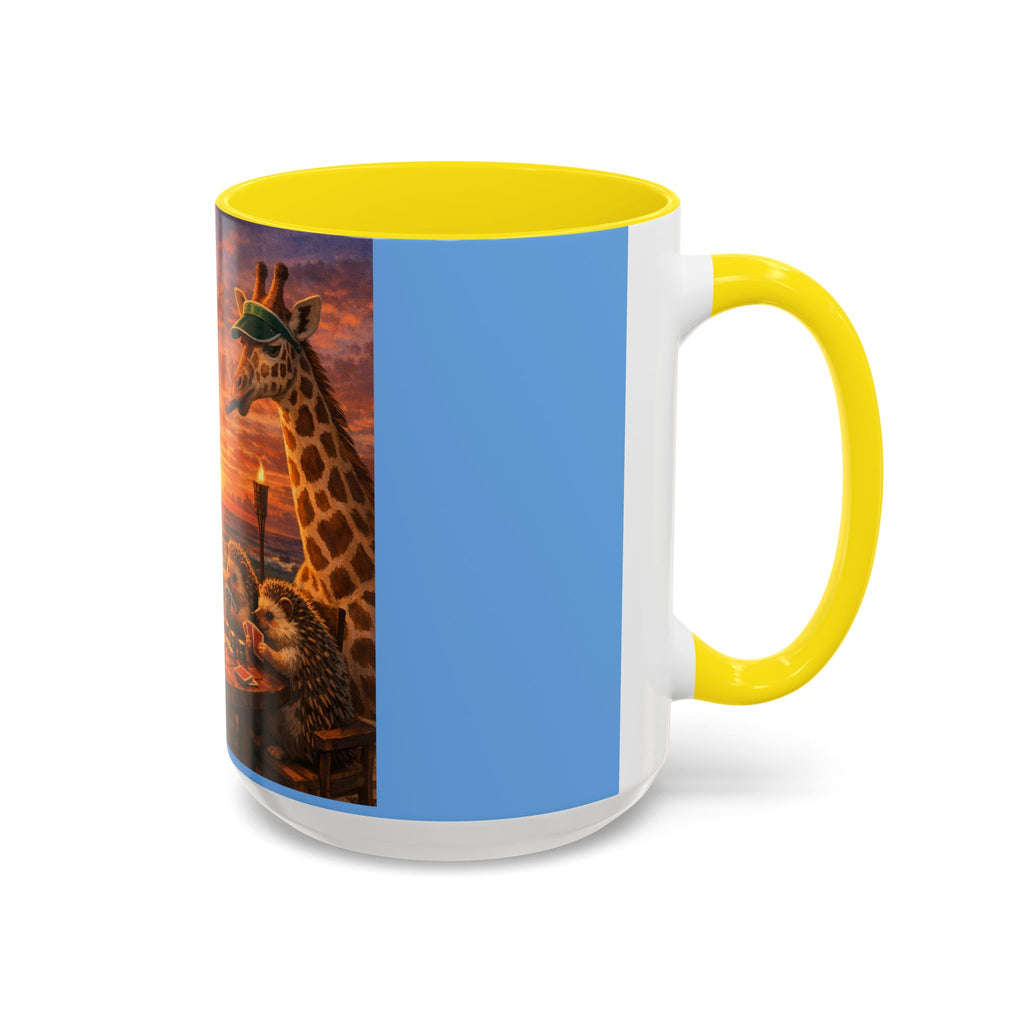 Sunset Poker Nights Animal Coffee Mug — Giraffe & Hedgehog Friends (11/15 oz)