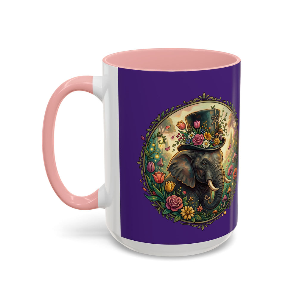 Elephant & Tulips Accent Coffee Mug — Floral Elephant Ceramic Mug (11/15oz)