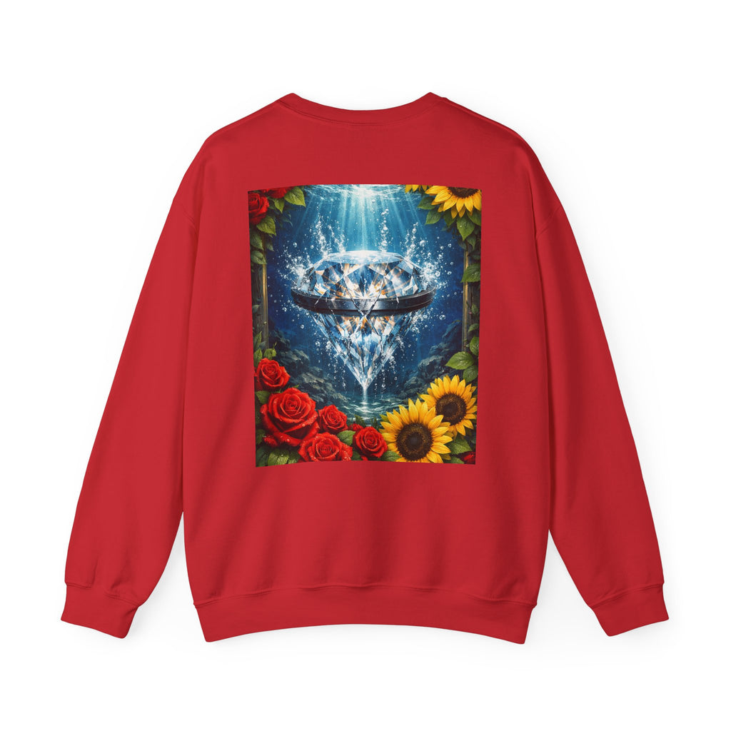 Crewneck Sweatshirt — "Built Off Pressure" Diamond UFO Floral Back Print