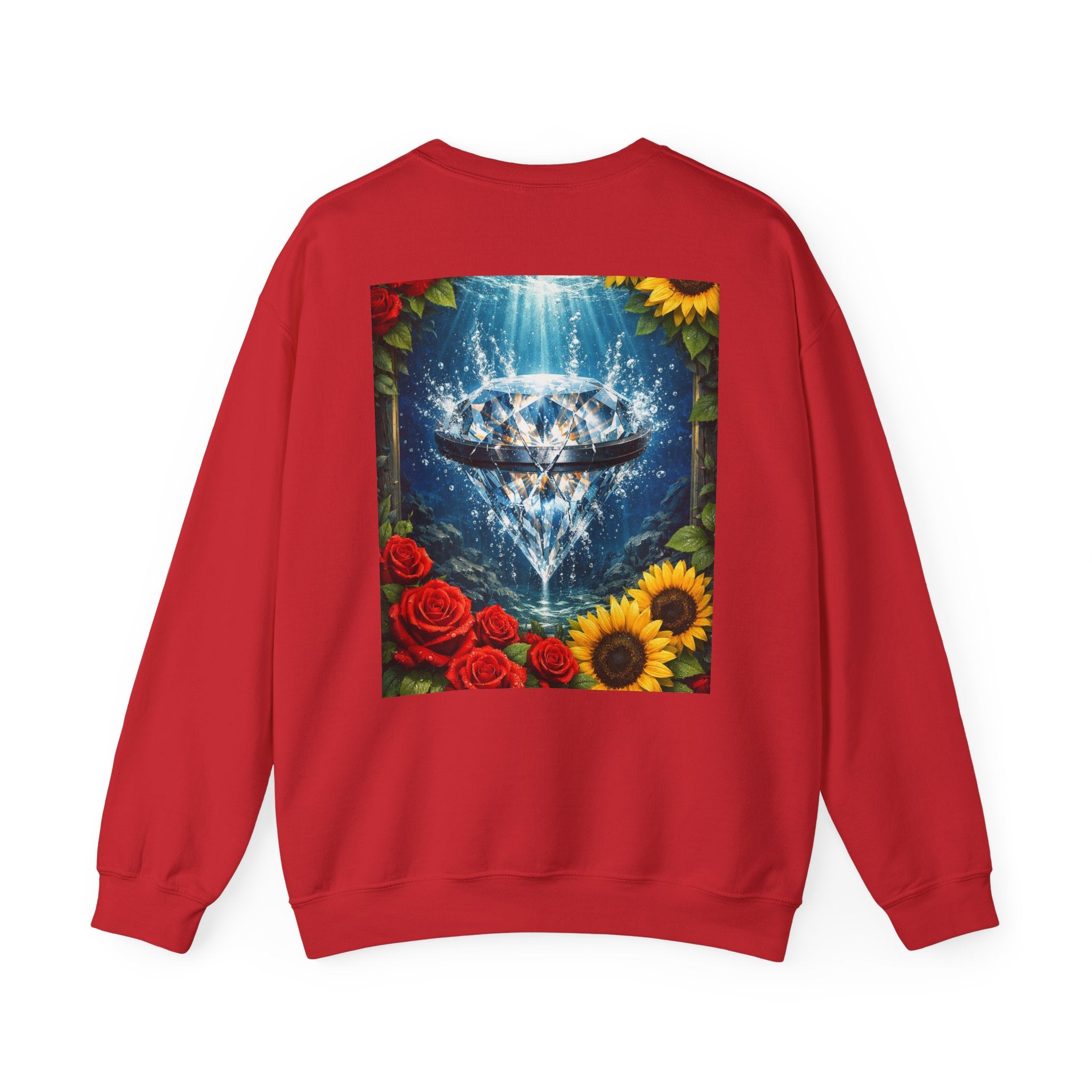 Crewneck Sweatshirt — "Built Off Pressure" Diamond UFO Floral Back Print