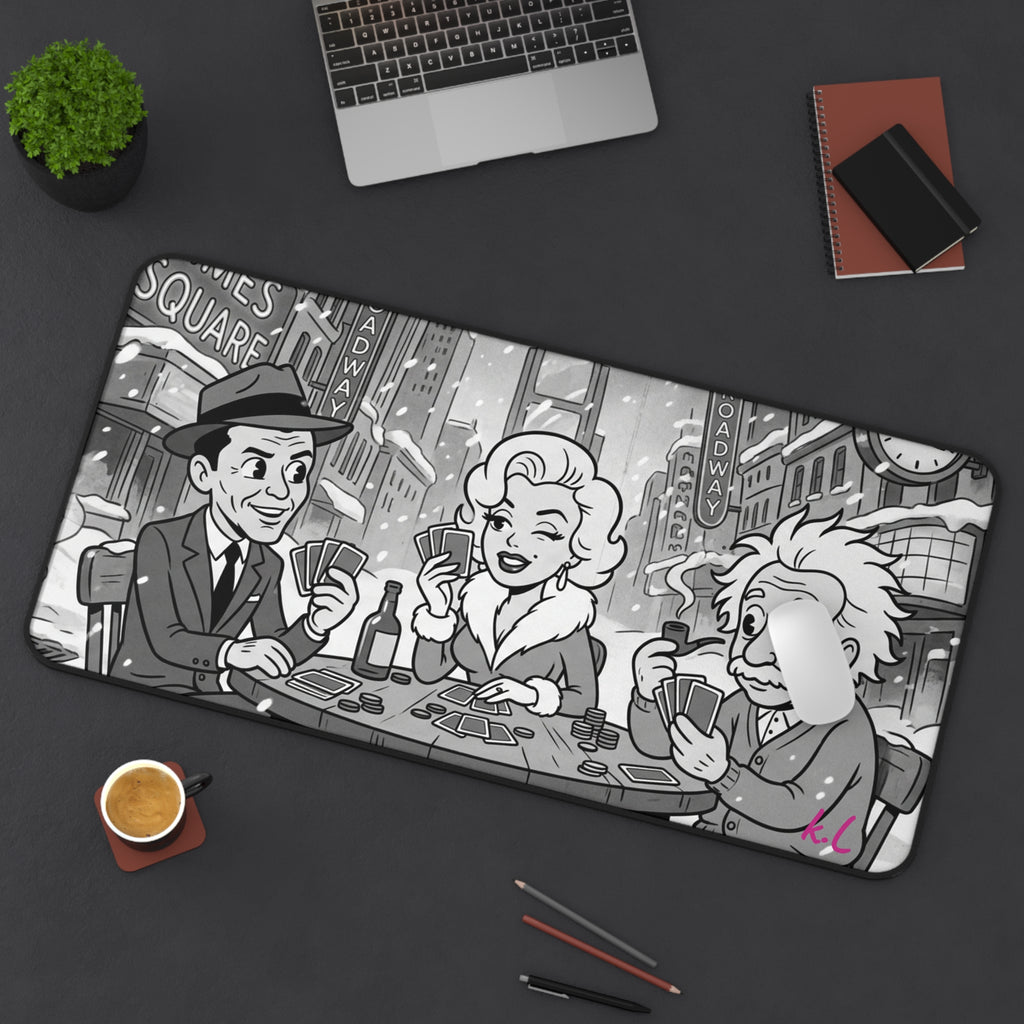 Vintage Cartoon Poker Night Desk Mat — Retro Casino Desk Pad