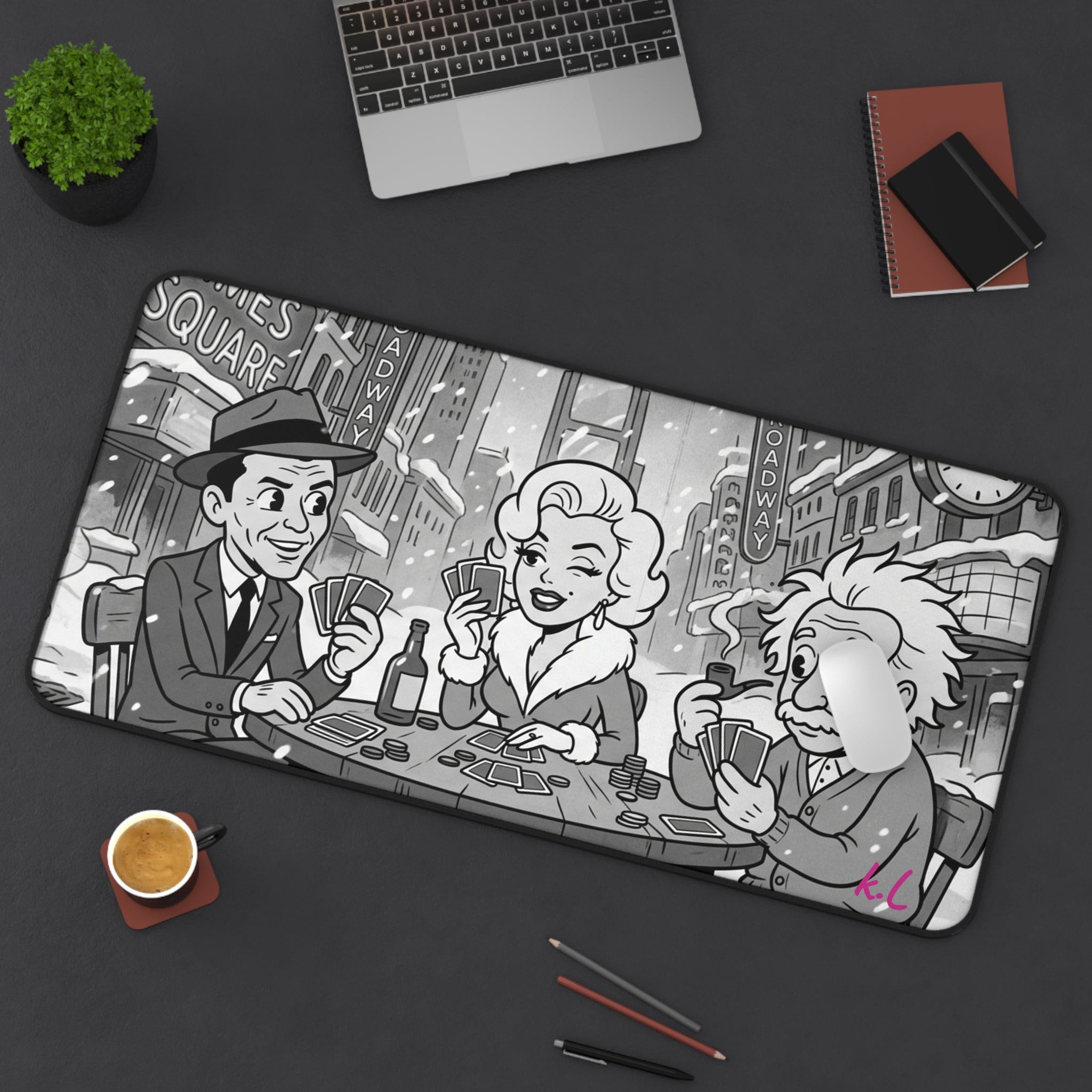 Vintage Cartoon Poker Night Desk Mat — Retro Casino Desk Pad