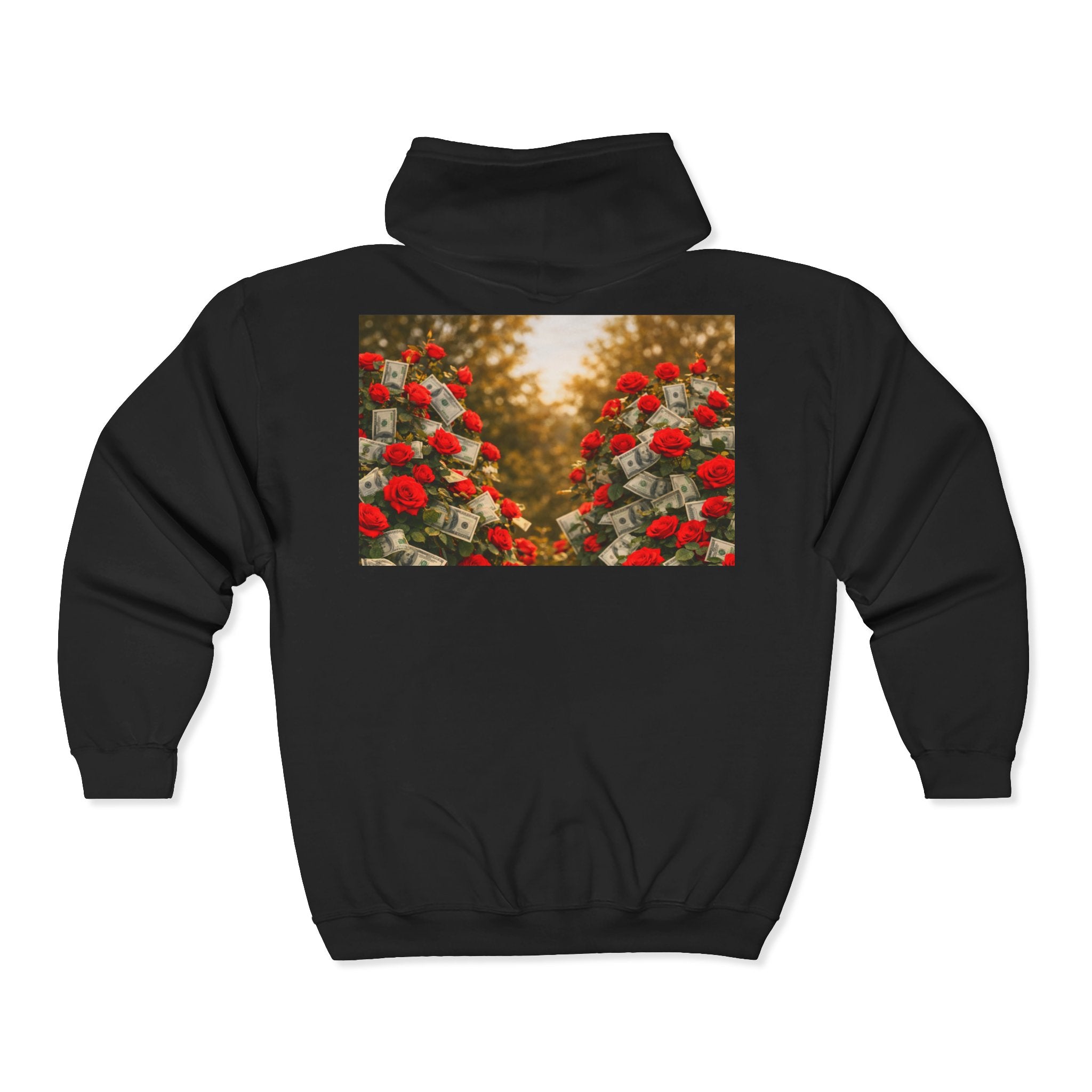 Zip Hoodie — "Pain Today, Power Tomorrow" Retro Script Front with Rose Garden Back