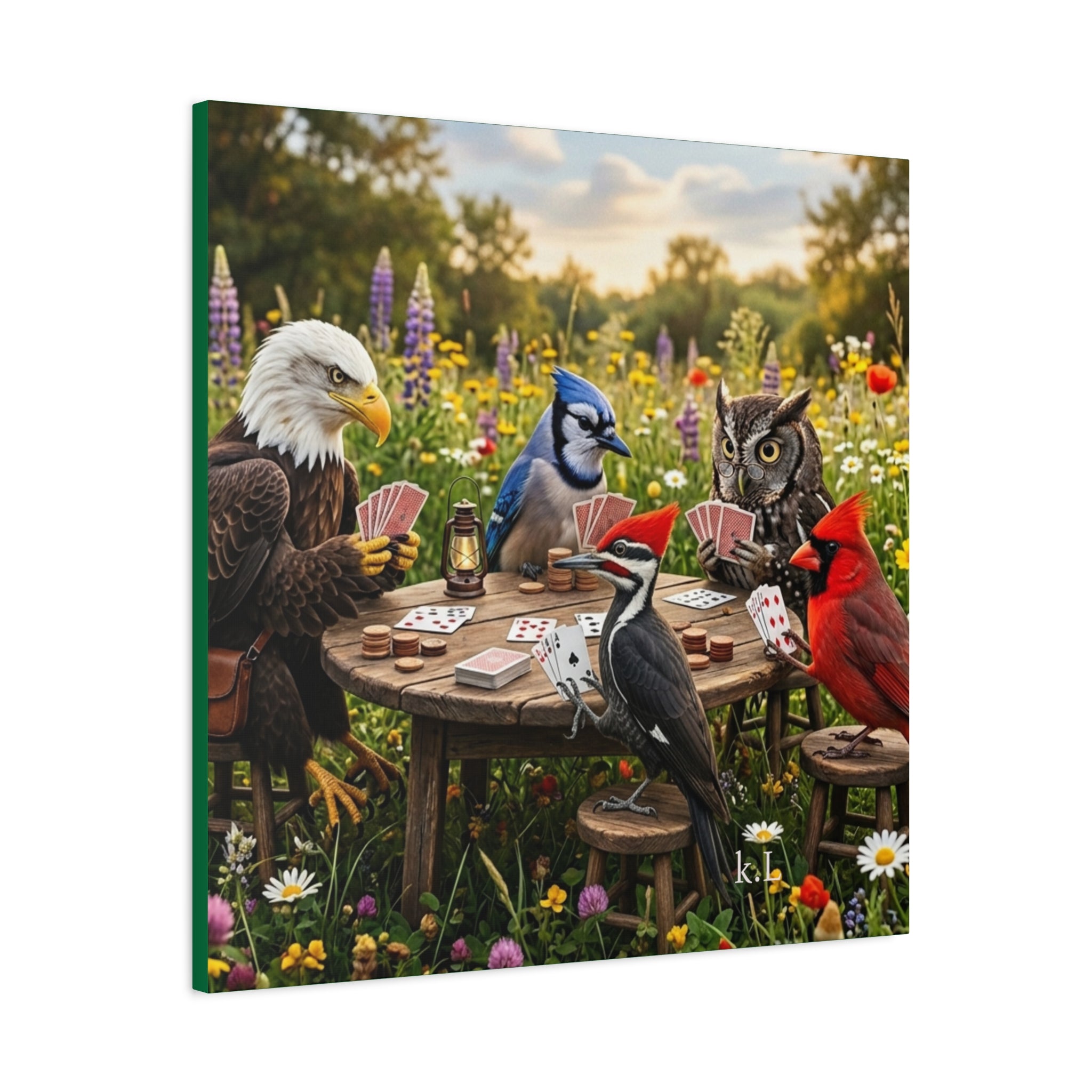 Canvas Wall Art — Woodland Birds Playing Cards Scene