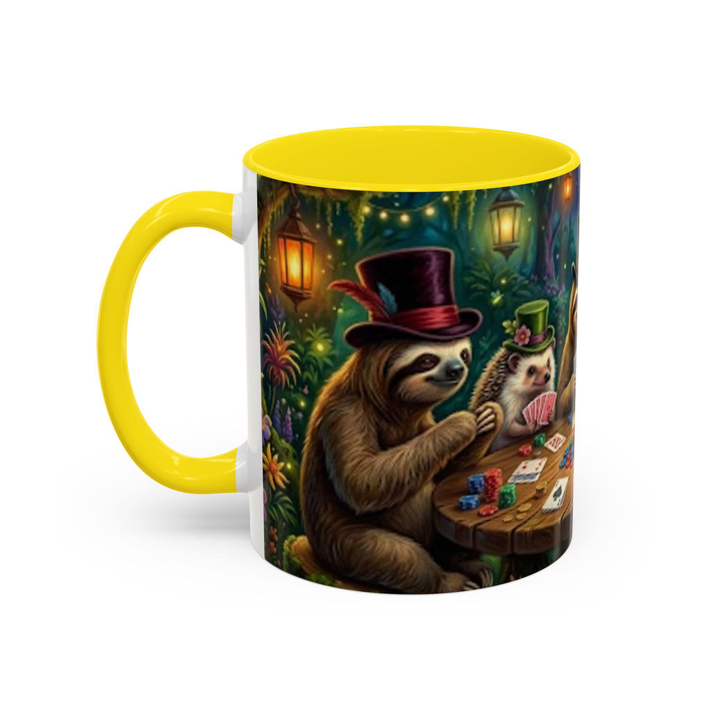Sloth & Hedgehog Poker Night Coffee Mug — Whimsical Woodland Animal Tea Cup (11/15oz)