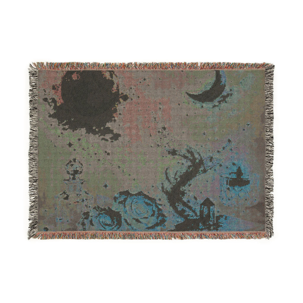 Moon & Roses Woven Blanket — Floral Lunar Throw