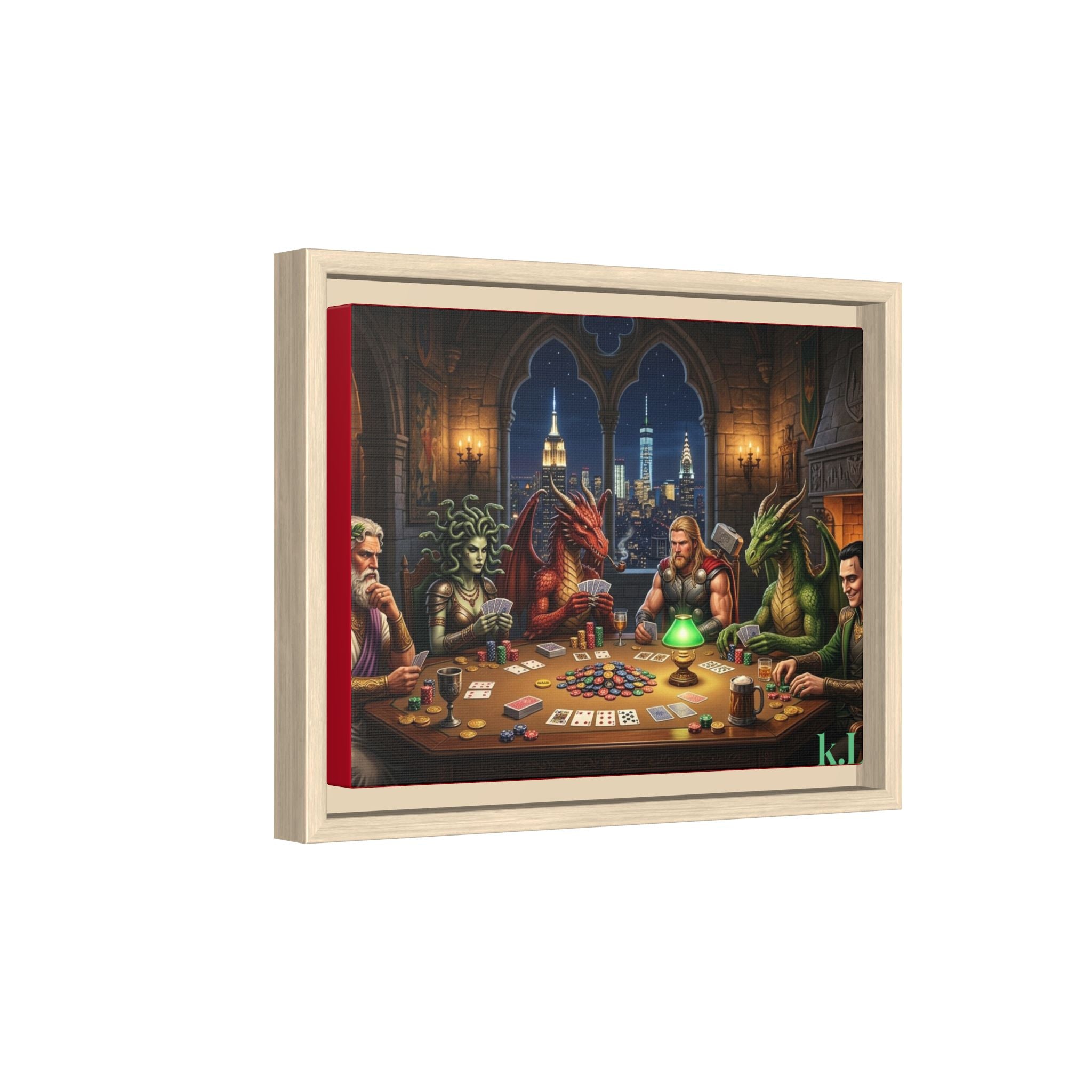 Framed Matte Canvas - Mythological Creature Poker Night Wall Art