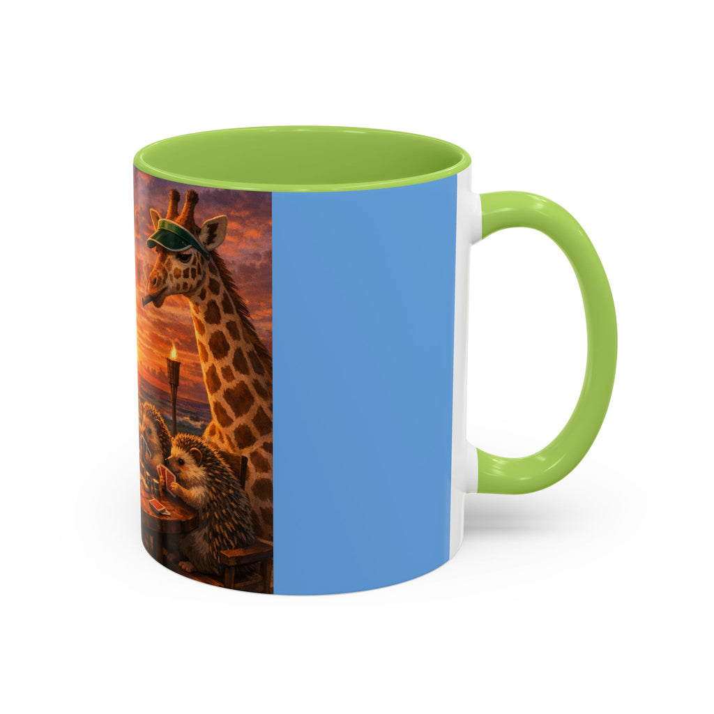 Sunset Poker Nights Animal Coffee Mug — Giraffe & Hedgehog Friends (11/15 oz)