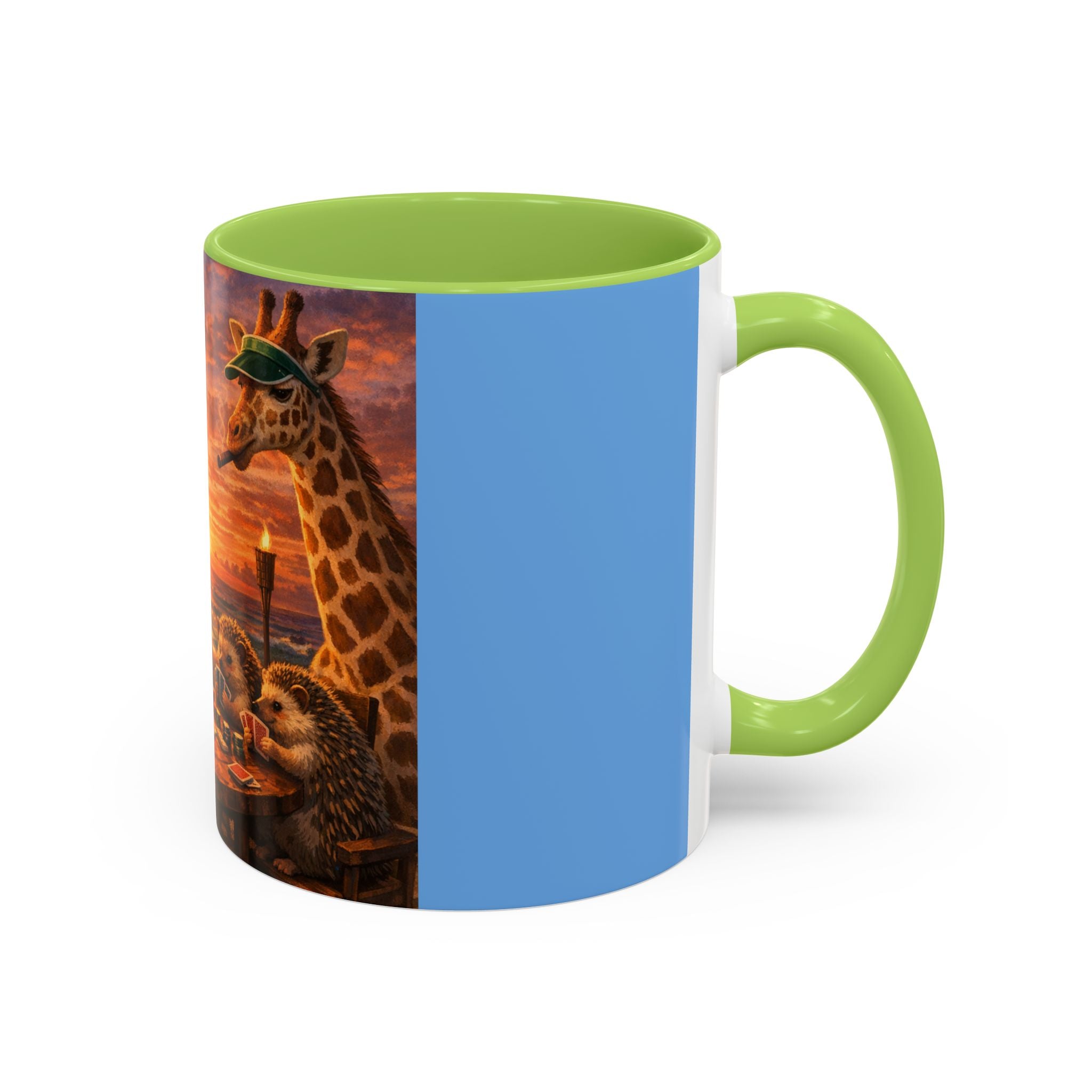 Sunset Poker Nights Animal Coffee Mug — Giraffe & Hedgehog Friends (11/15 oz)