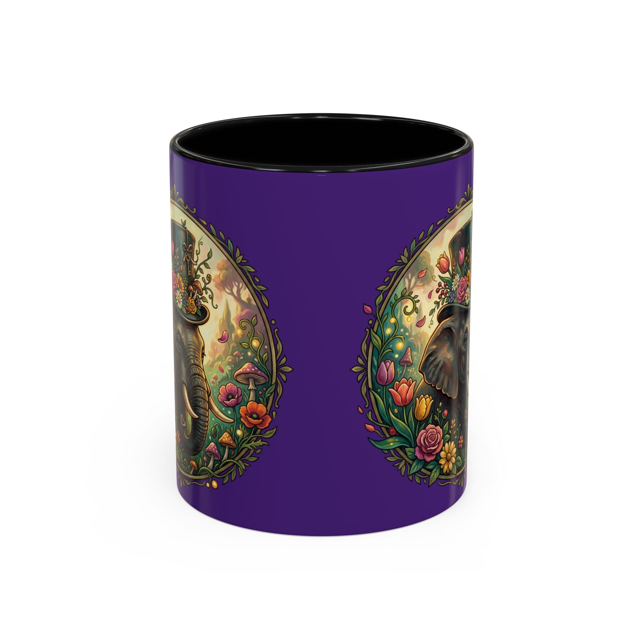 Elephant & Tulips Accent Coffee Mug — Floral Elephant Ceramic Mug (11/15oz)