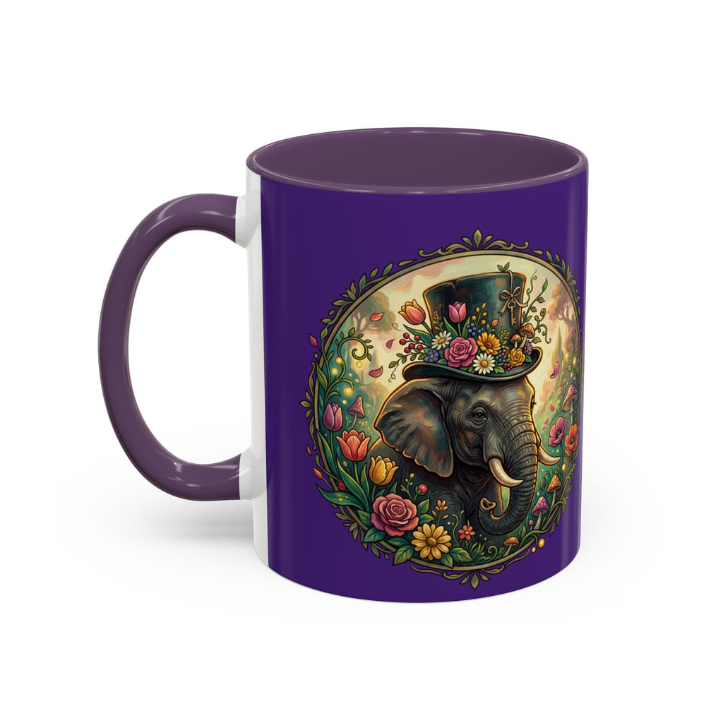 Elephant & Tulips Accent Coffee Mug — Floral Elephant Ceramic Mug (11/15oz)