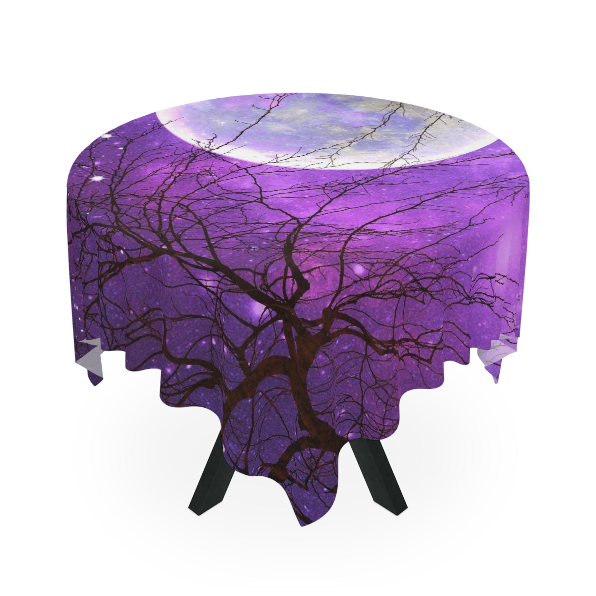 Purple Moonlight Tablecloth — Mystical Night Sky Table Cover for Halloween & Gothic Decor