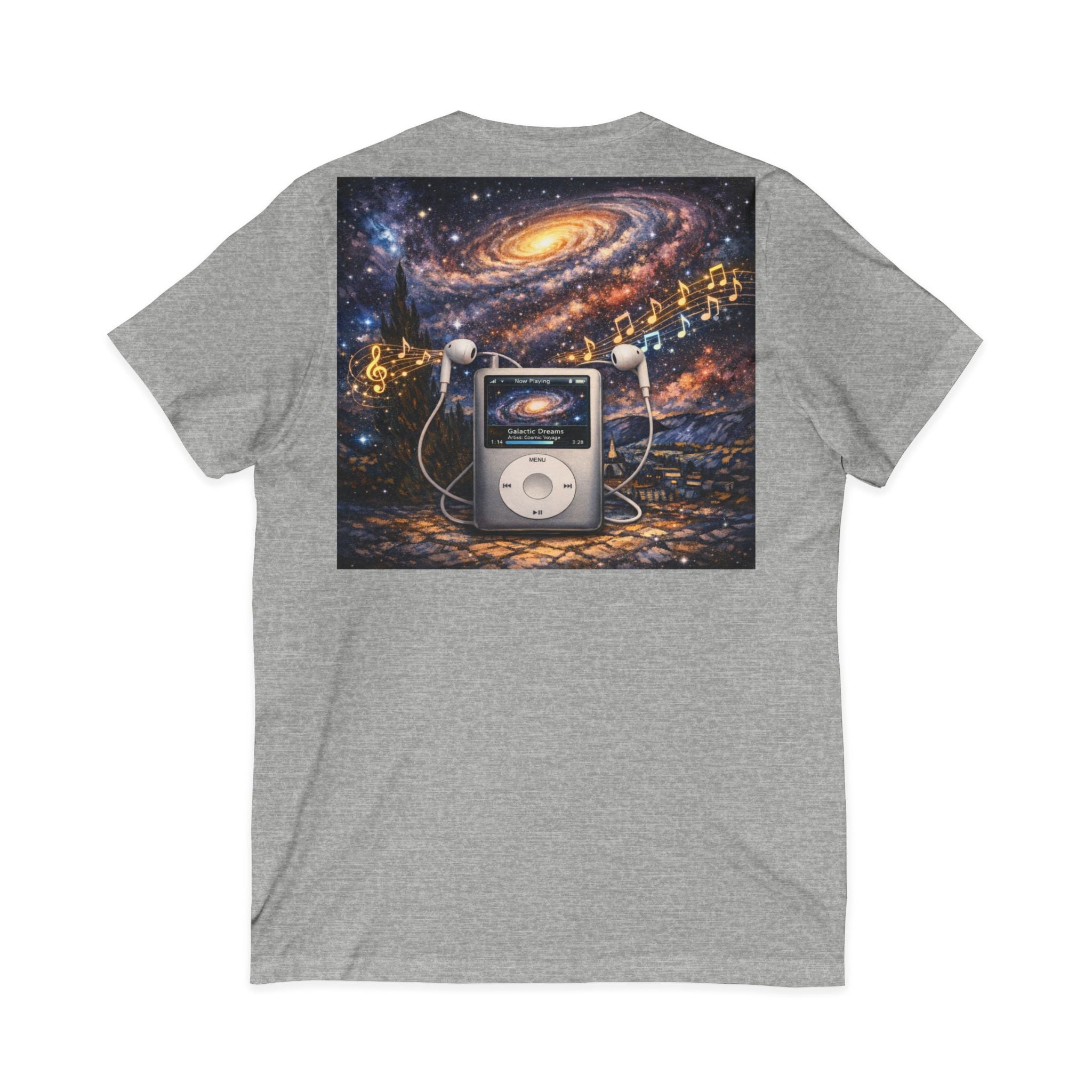 Galaxy iPod Music Tee — Retro Space Music V-Neck T‑Shirt
