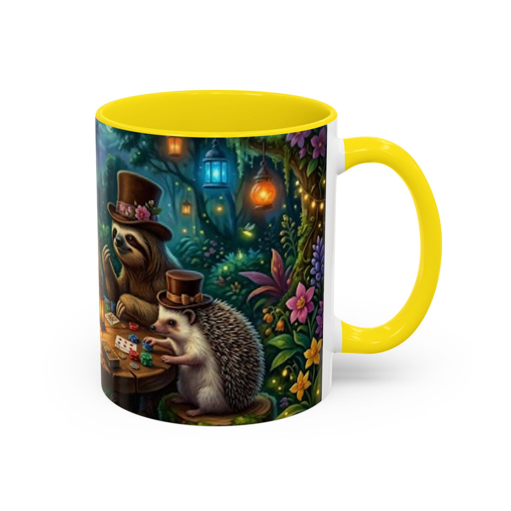 Sloth & Hedgehog Poker Night Coffee Mug — Whimsical Woodland Animal Tea Cup (11/15oz)